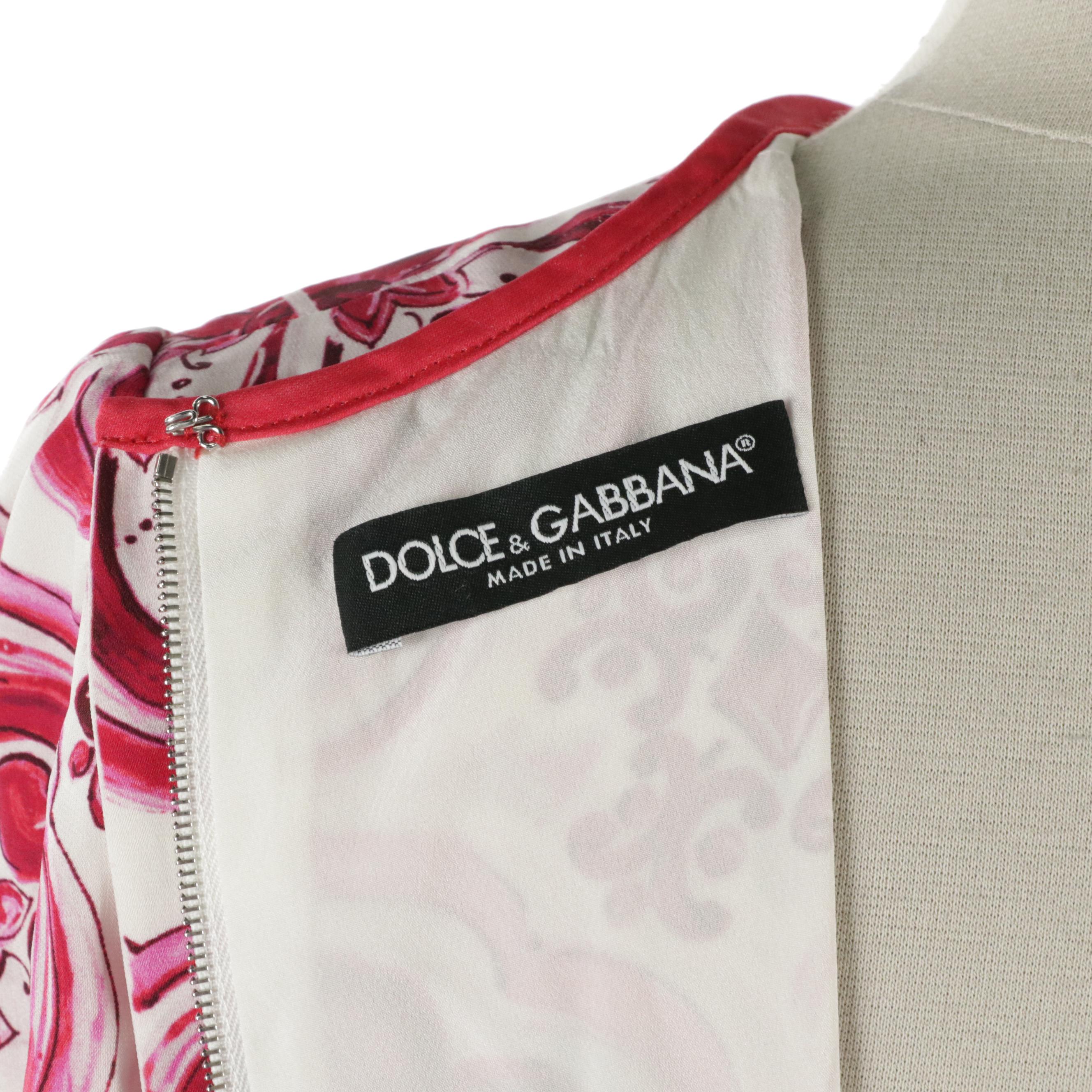 Dolce & Gabbana Majolica Print Midi Dress in Silk-Blend Charmeuse