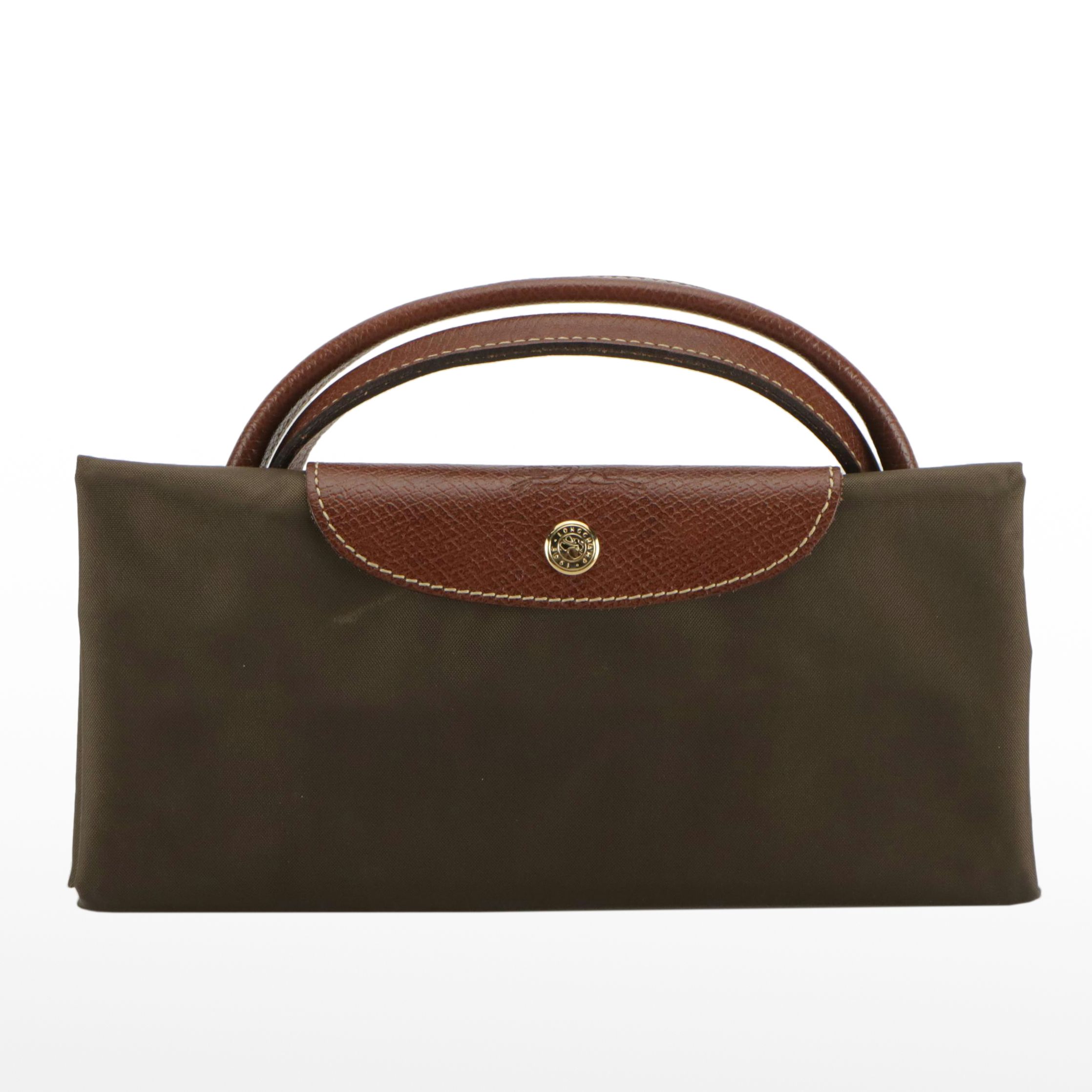 Longchamp Le Pliage Short Handle Large Travel Bag in Taupe Nylon