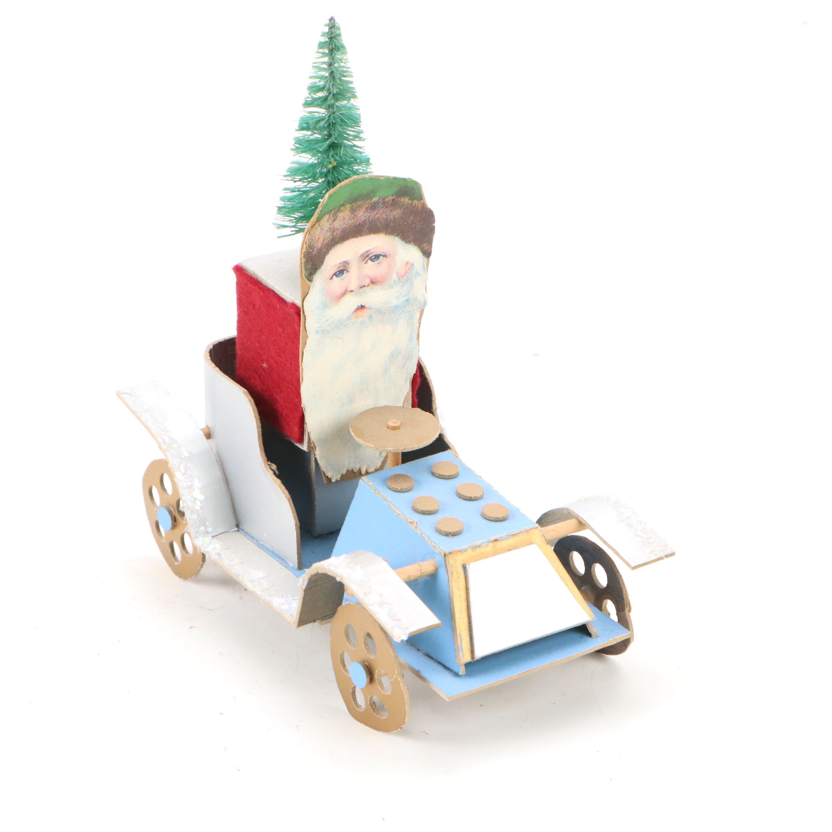 Vintage Red, Silver and Other Plastic Christmas Garland with Folk Art Car