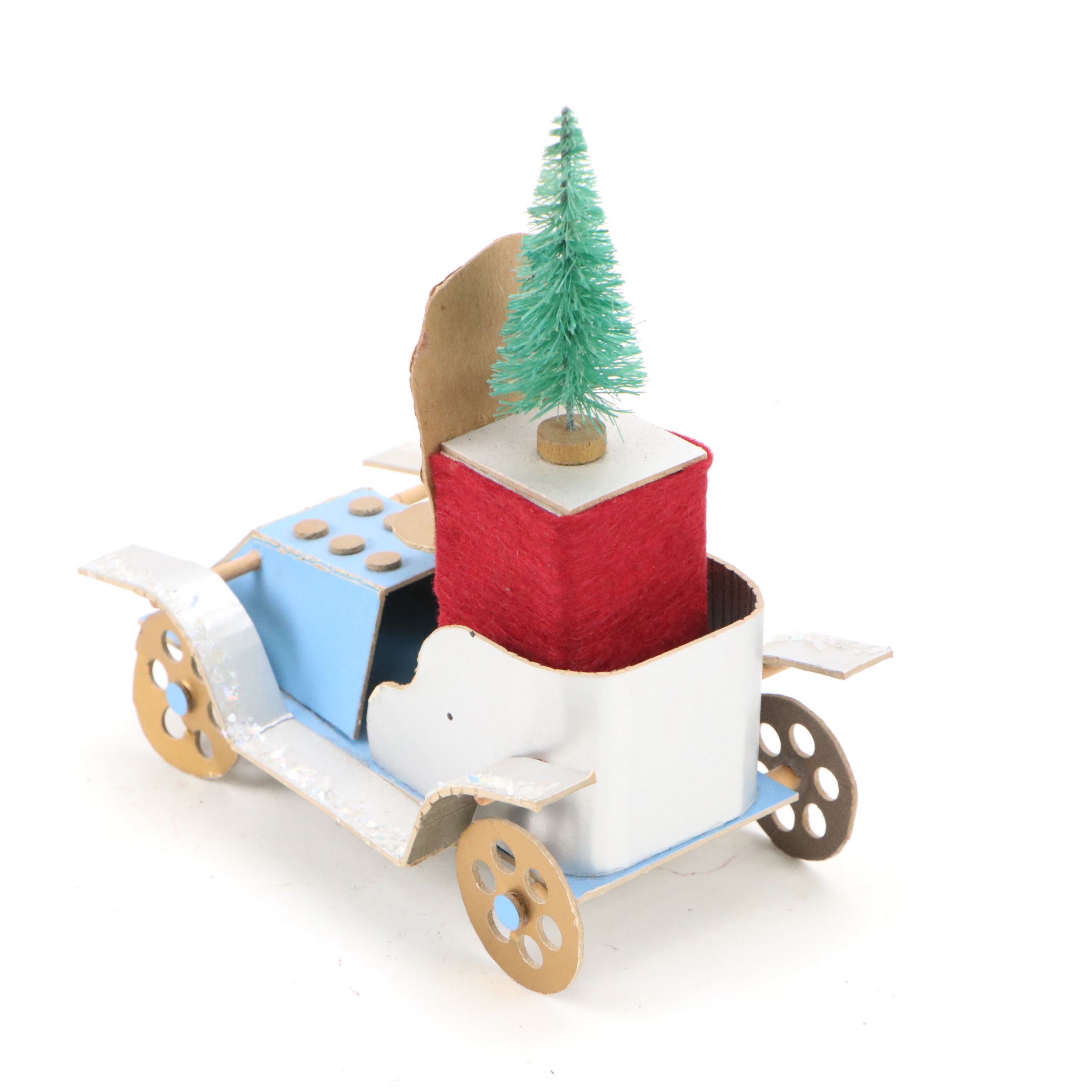 Vintage Red, Silver and Other Plastic Christmas Garland with Folk Art Car