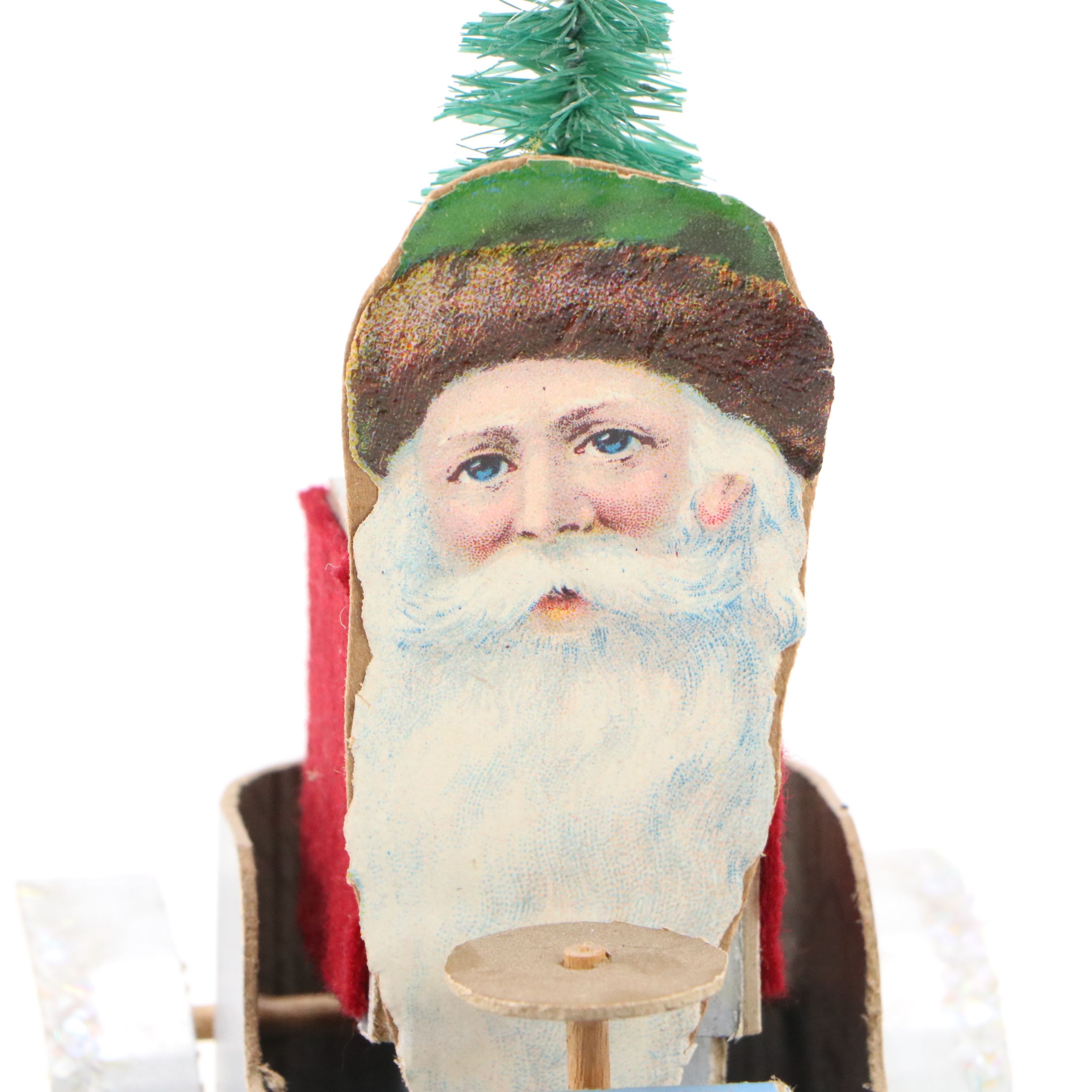 Vintage Red, Silver and Other Plastic Christmas Garland with Folk Art Car