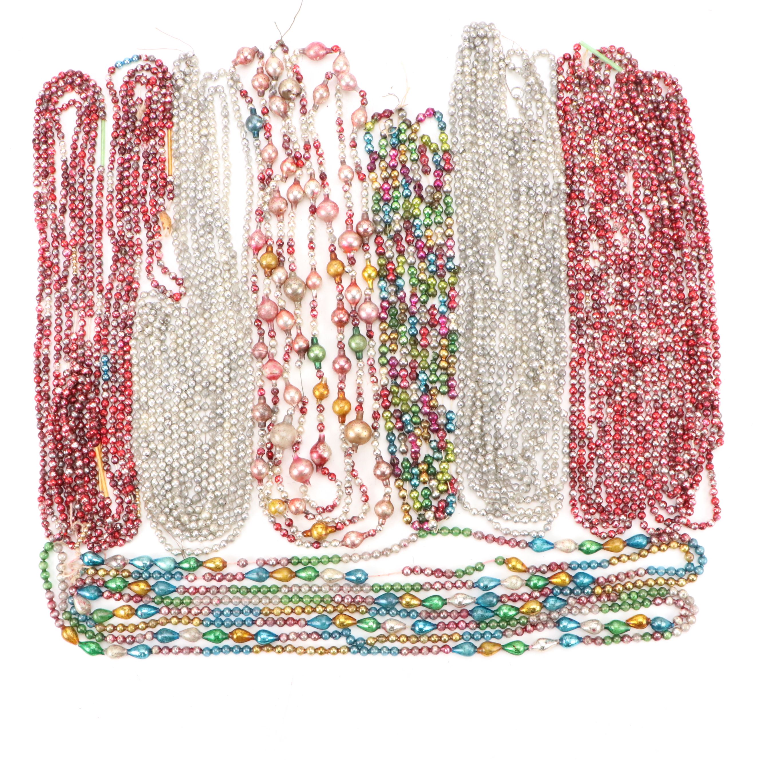 Vintage Red, Silver and Other Plastic Christmas Garland with Folk Art Car