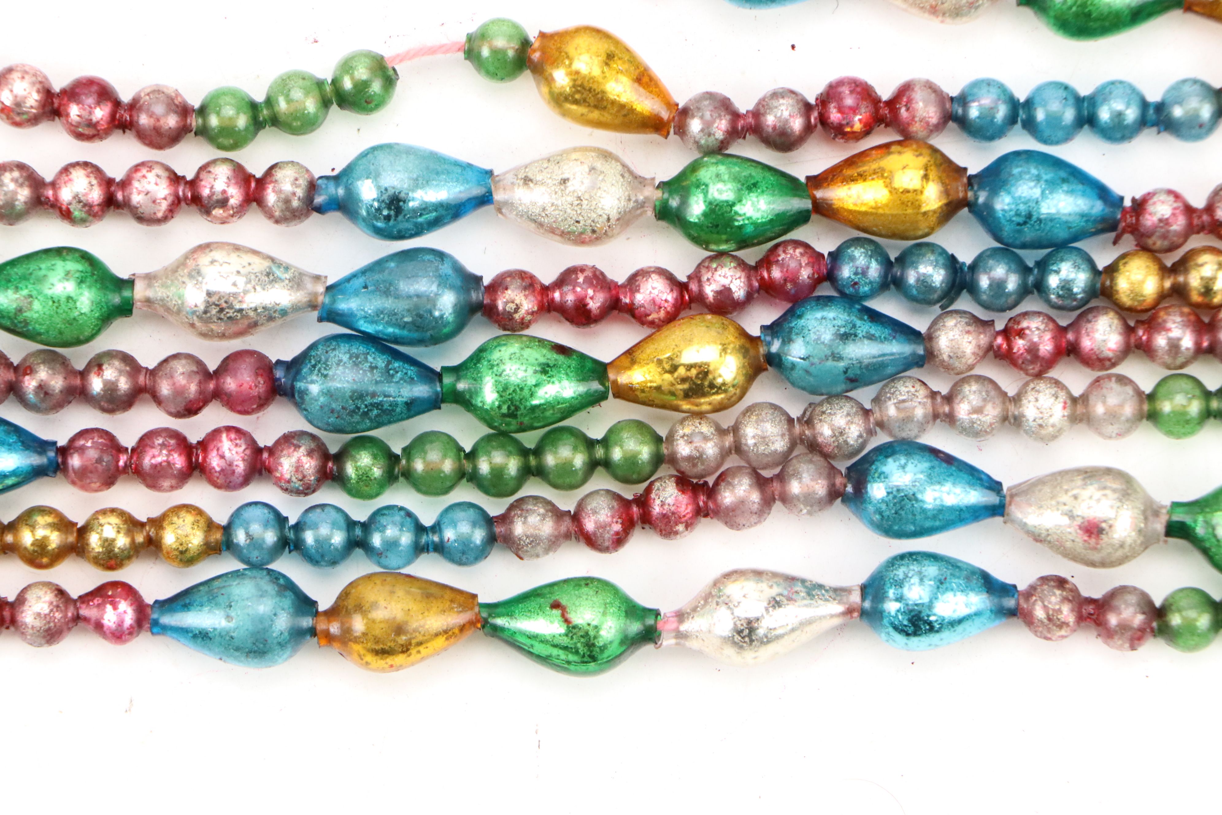 Vintage Red, Silver and Other Plastic Christmas Garland with Folk Art Car