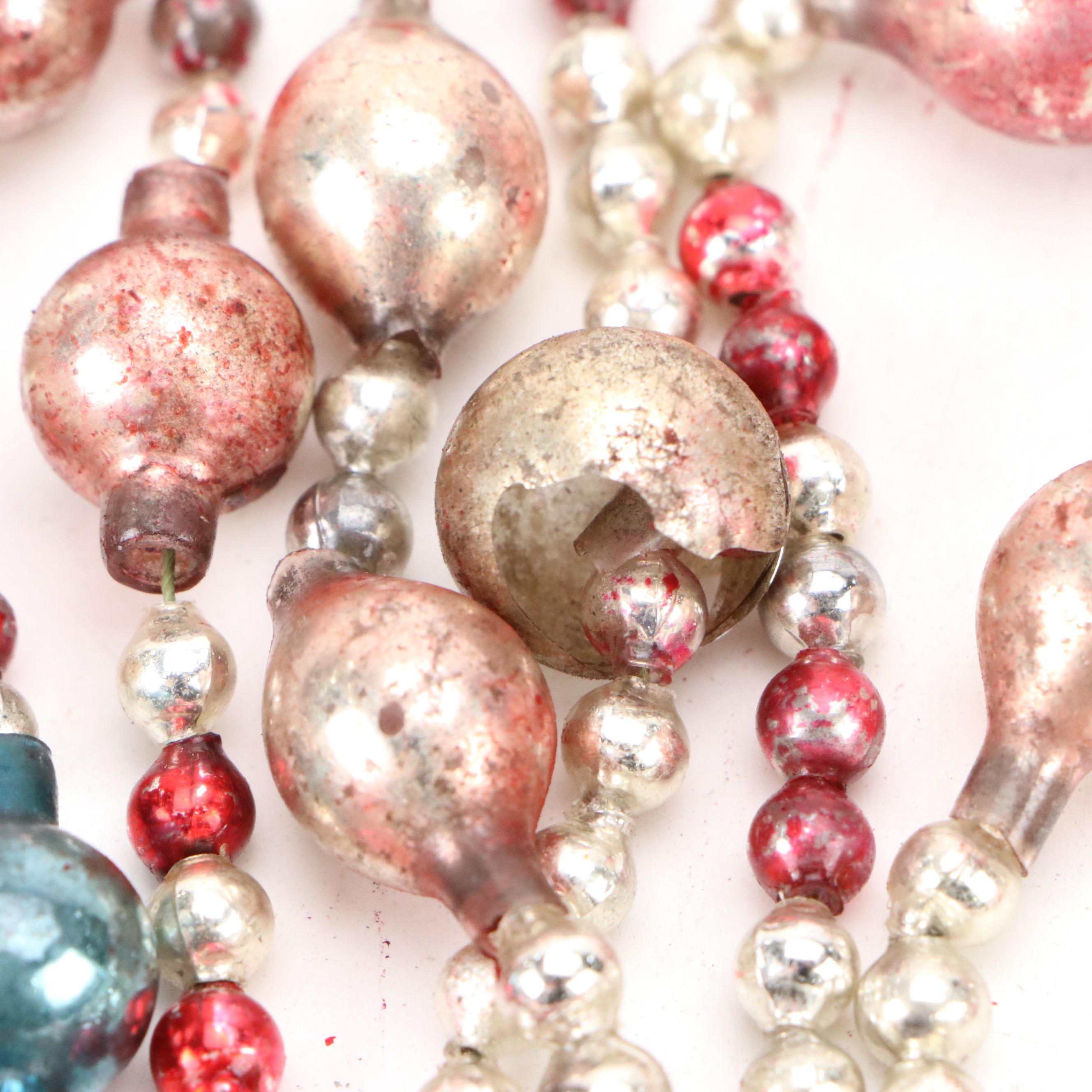 Vintage Red, Silver and Other Plastic Christmas Garland with Folk Art Car