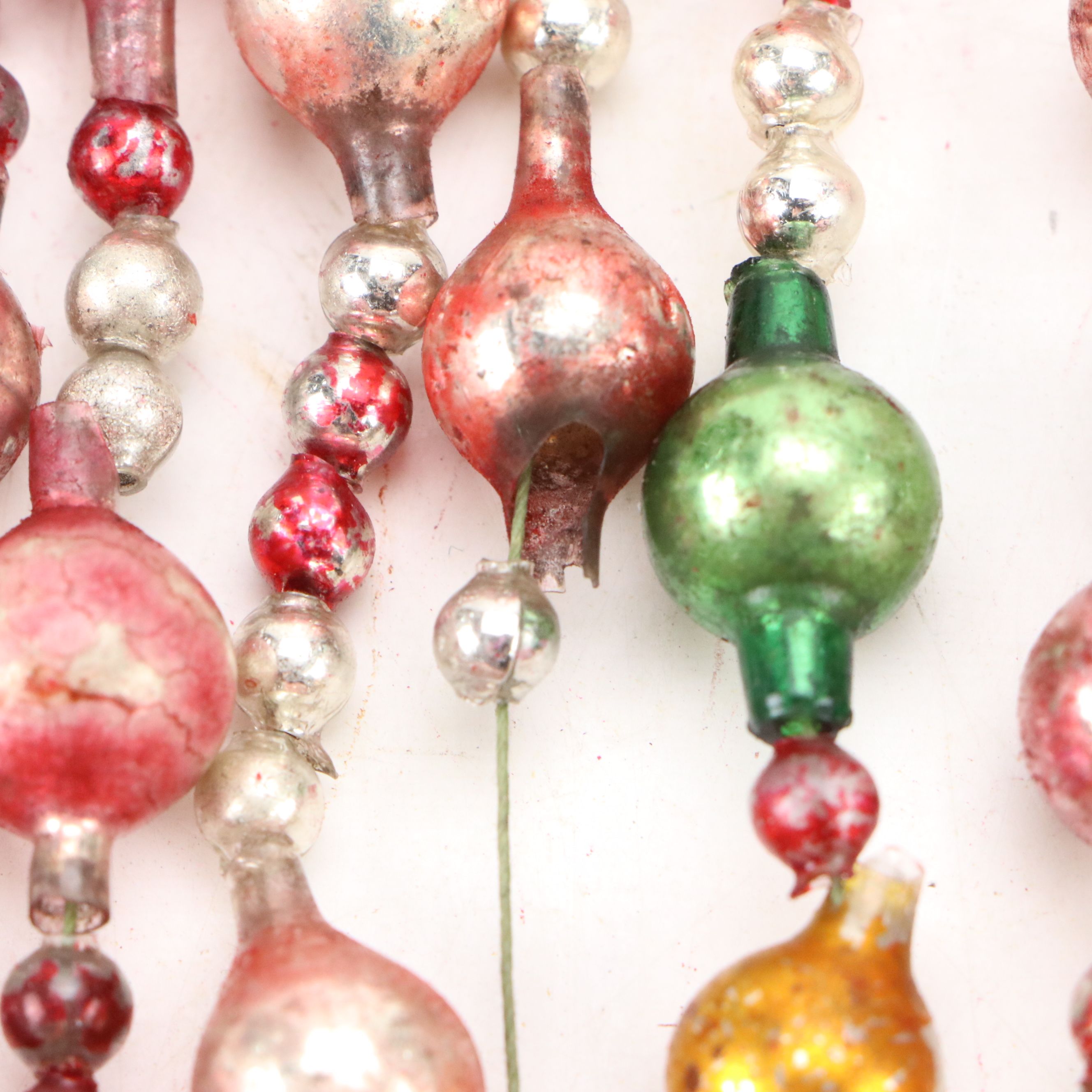 Vintage Red, Silver and Other Plastic Christmas Garland with Folk Art Car