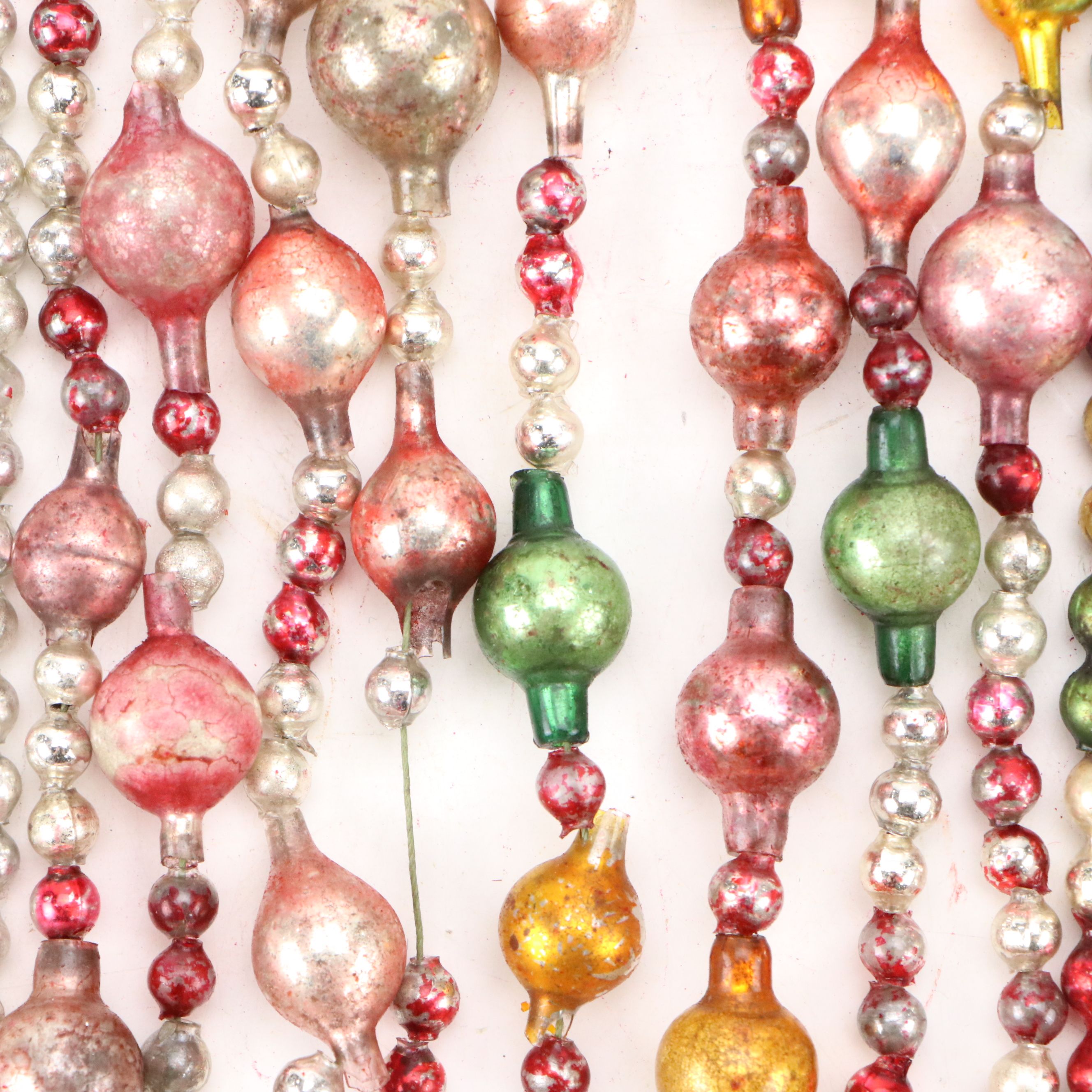 Vintage Red, Silver and Other Plastic Christmas Garland with Folk Art Car