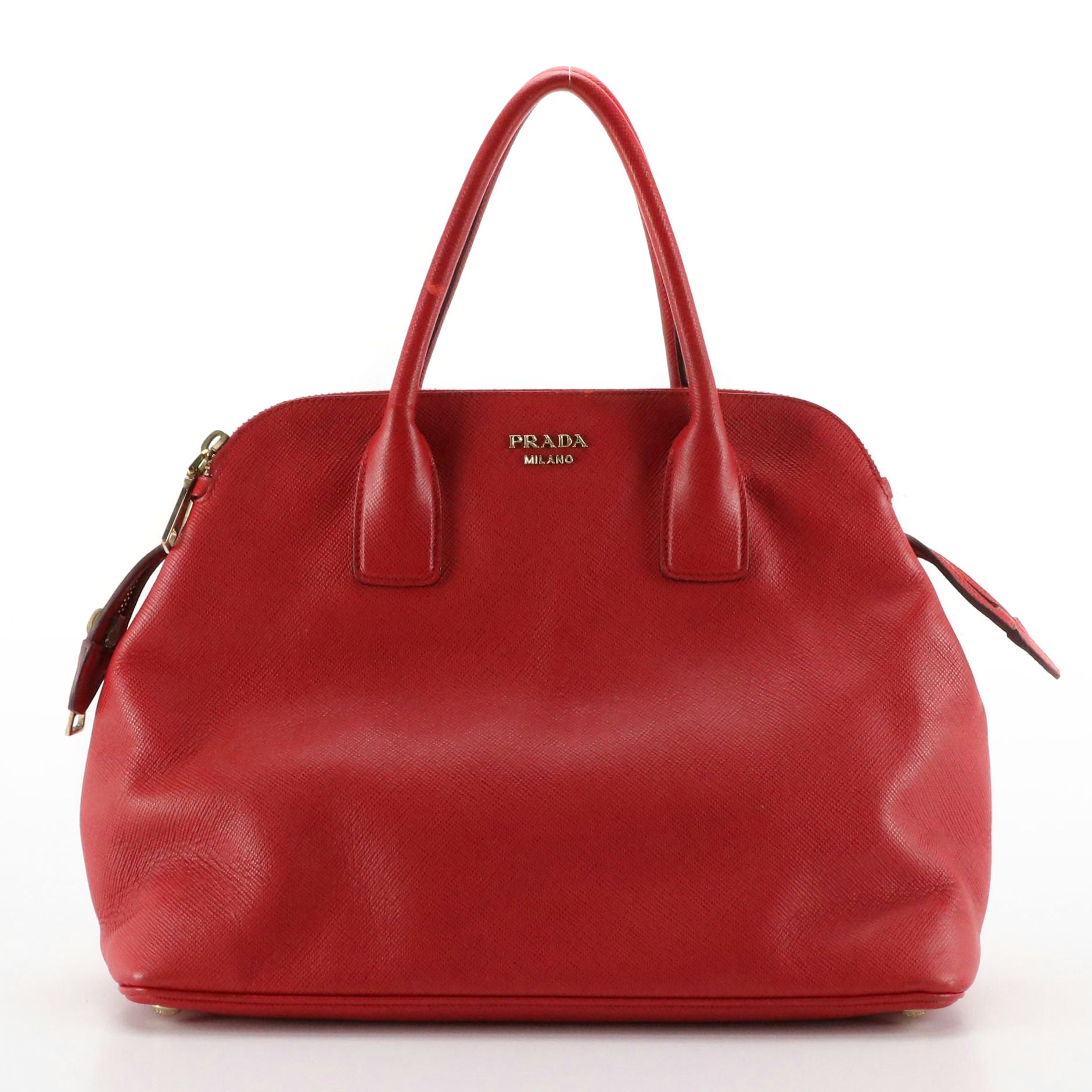 Prada Red Saffiano Leather Dual Zip Pocket Tote
