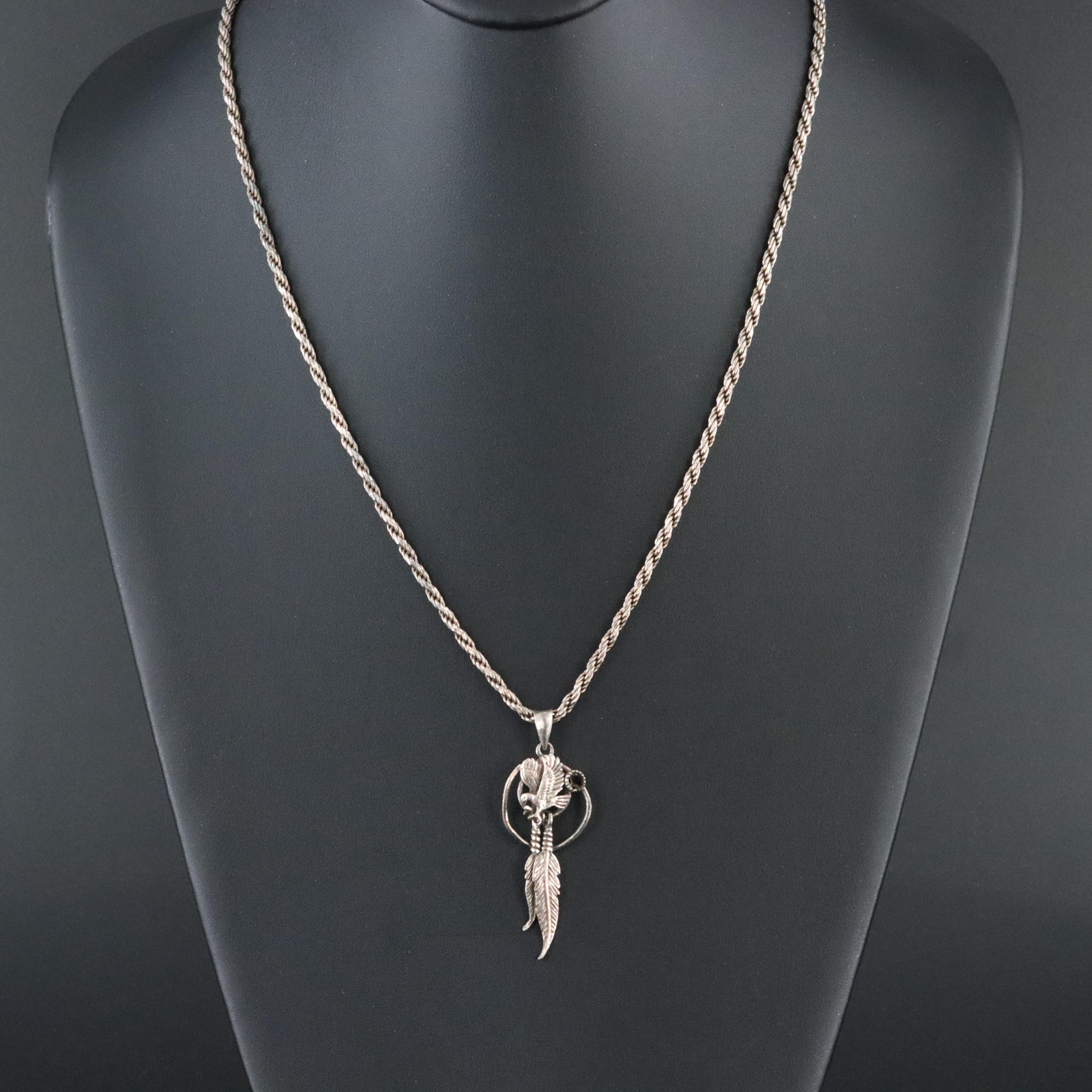 Sterling Obsidian Eagle Pendant Necklace