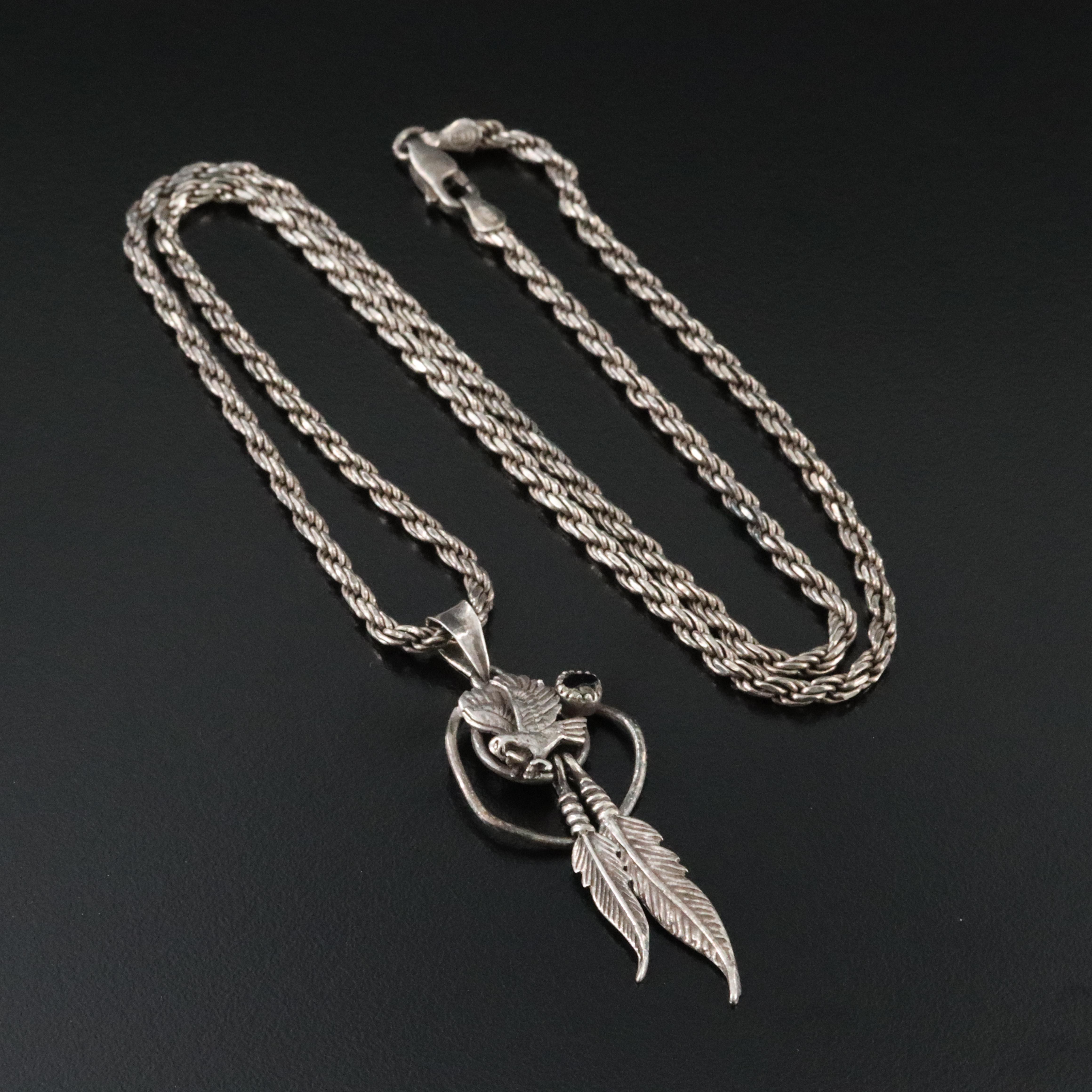 Sterling Obsidian Eagle Pendant Necklace