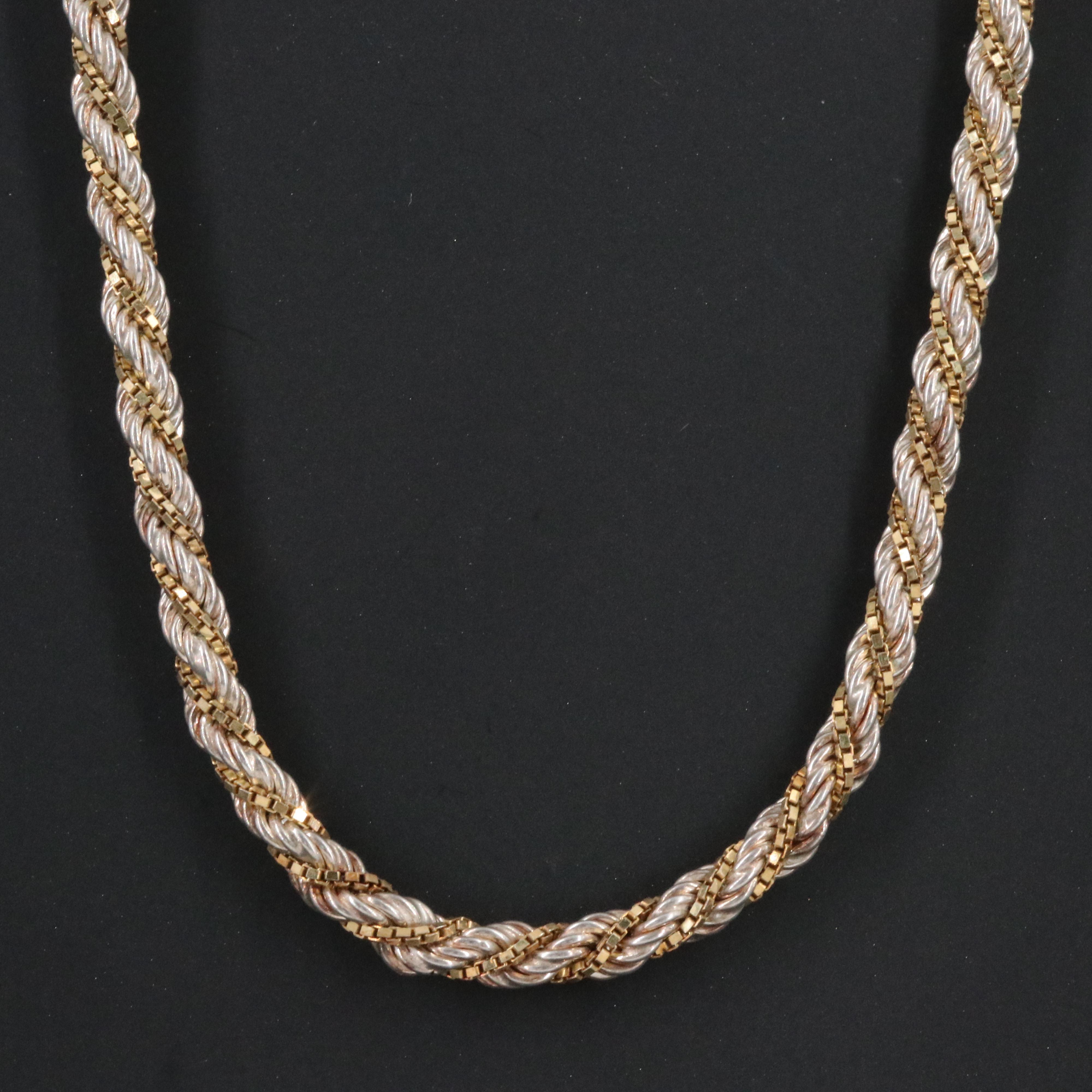 Italian Sterling Two-Tone Box and Braided Chain Necklace
