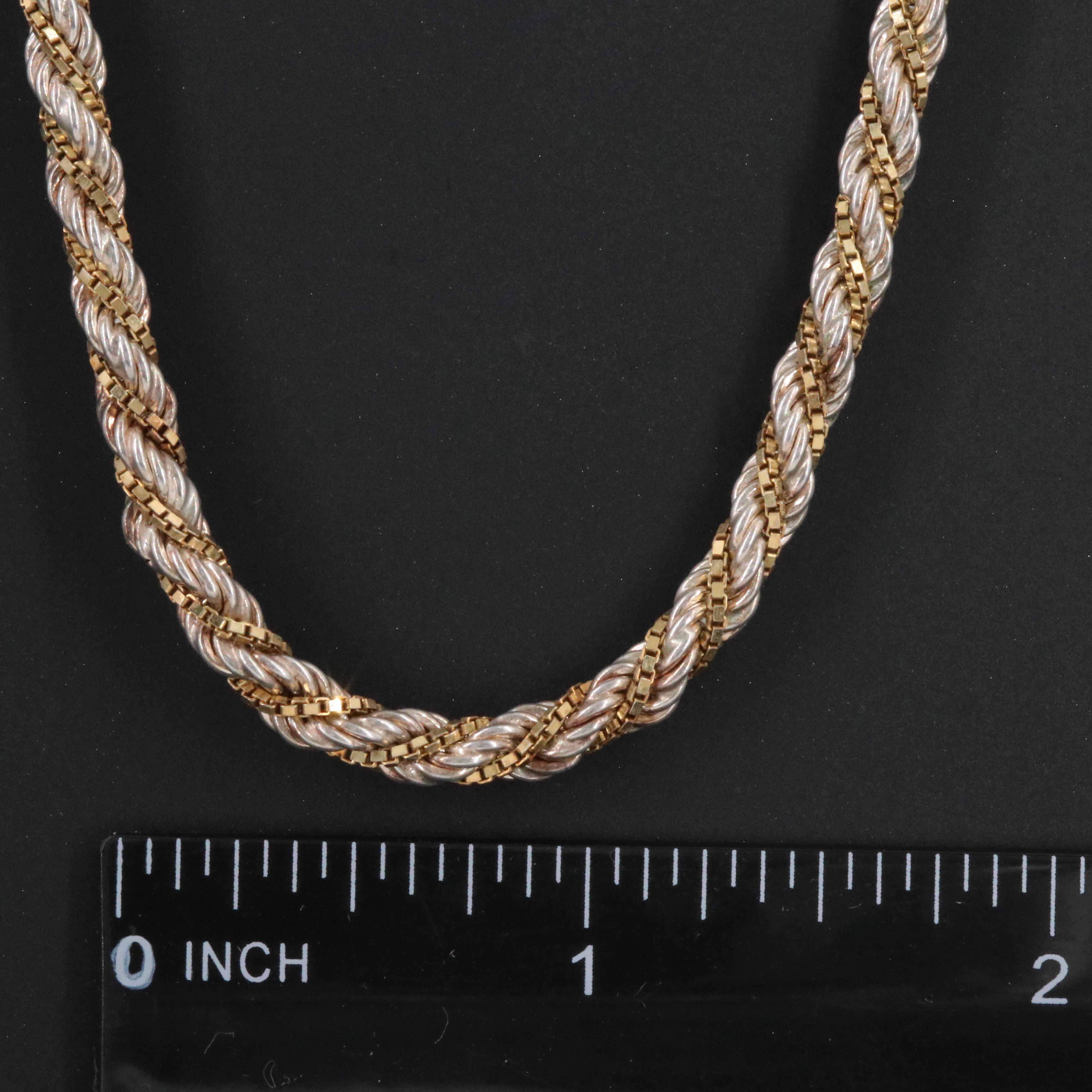 Italian Sterling Two-Tone Box and Braided Chain Necklace