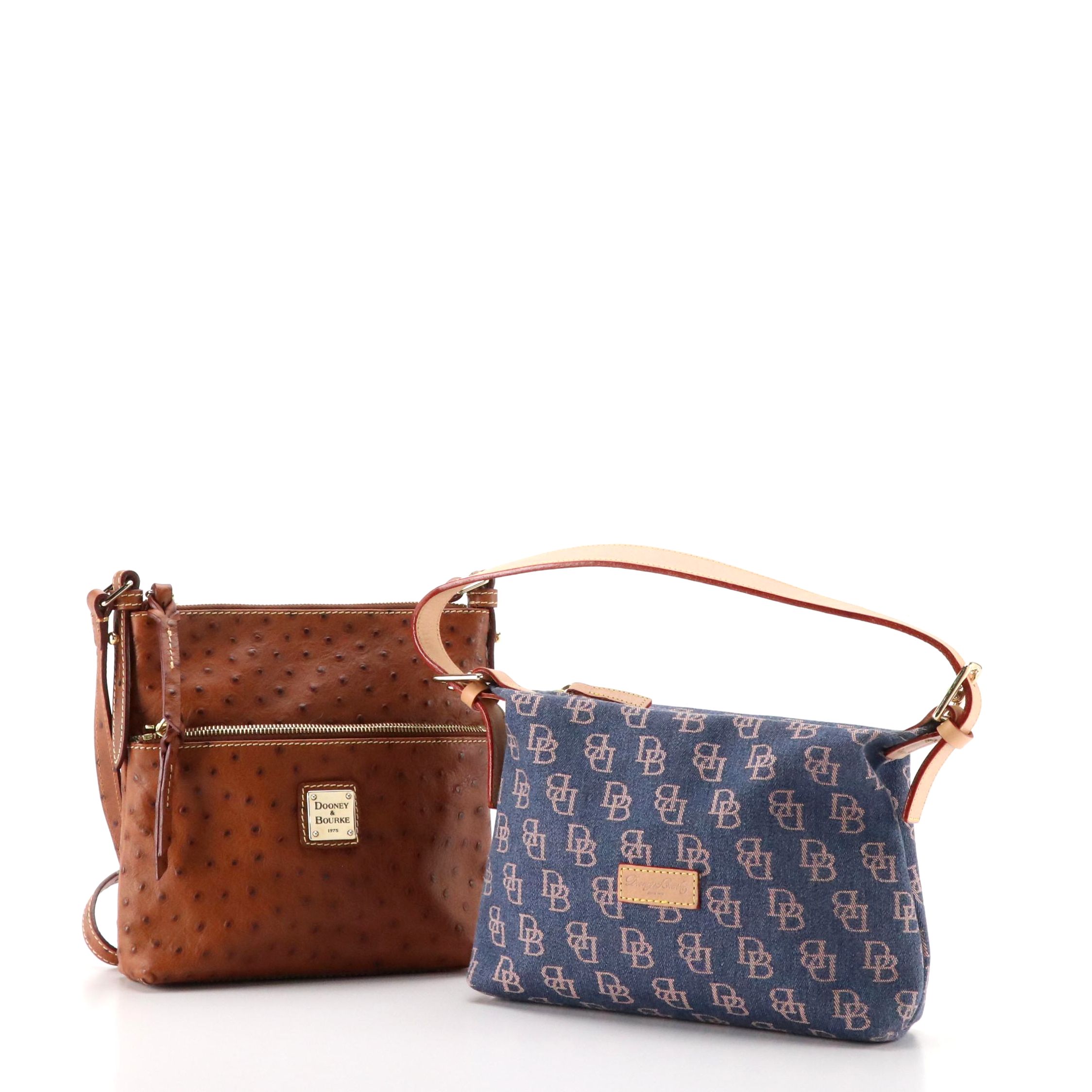 Dooney & Bourke Denim DB Monogram Purse and Leather Letter Carrier Bag