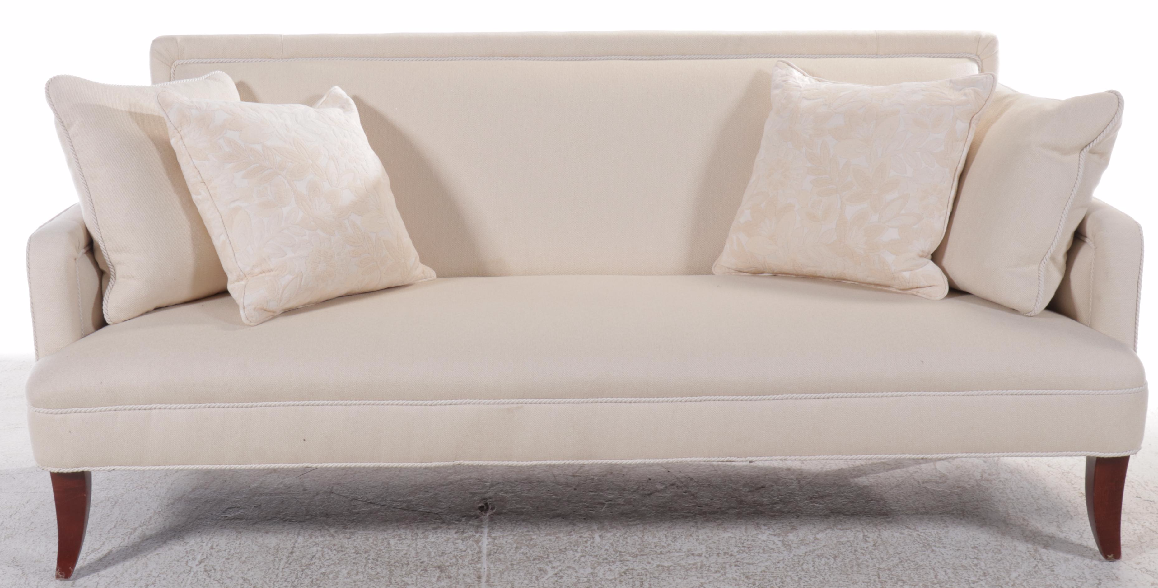 Contemporary White Upholstered Sofa with Accent Pillows