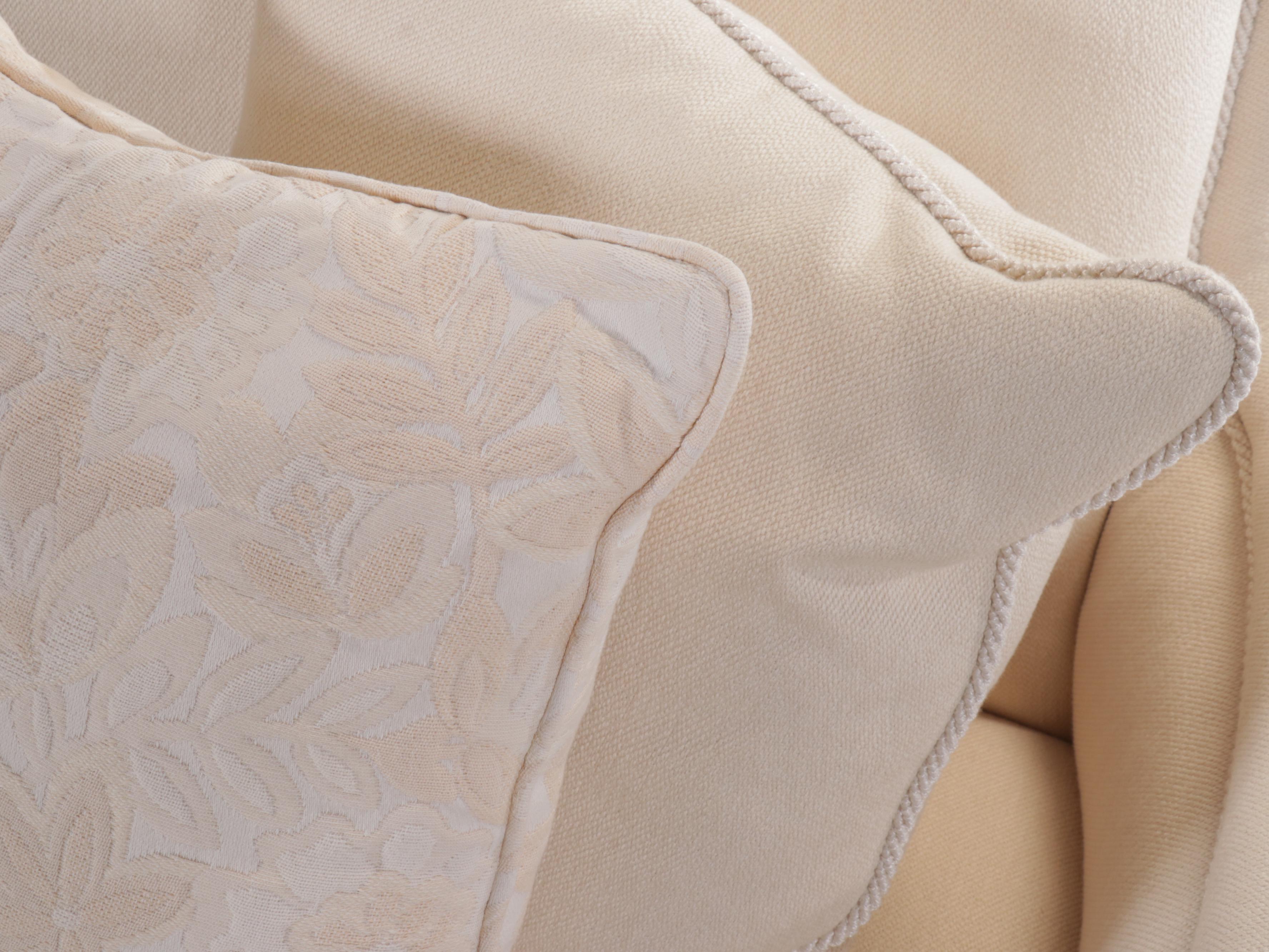 Contemporary White Upholstered Sofa with Accent Pillows