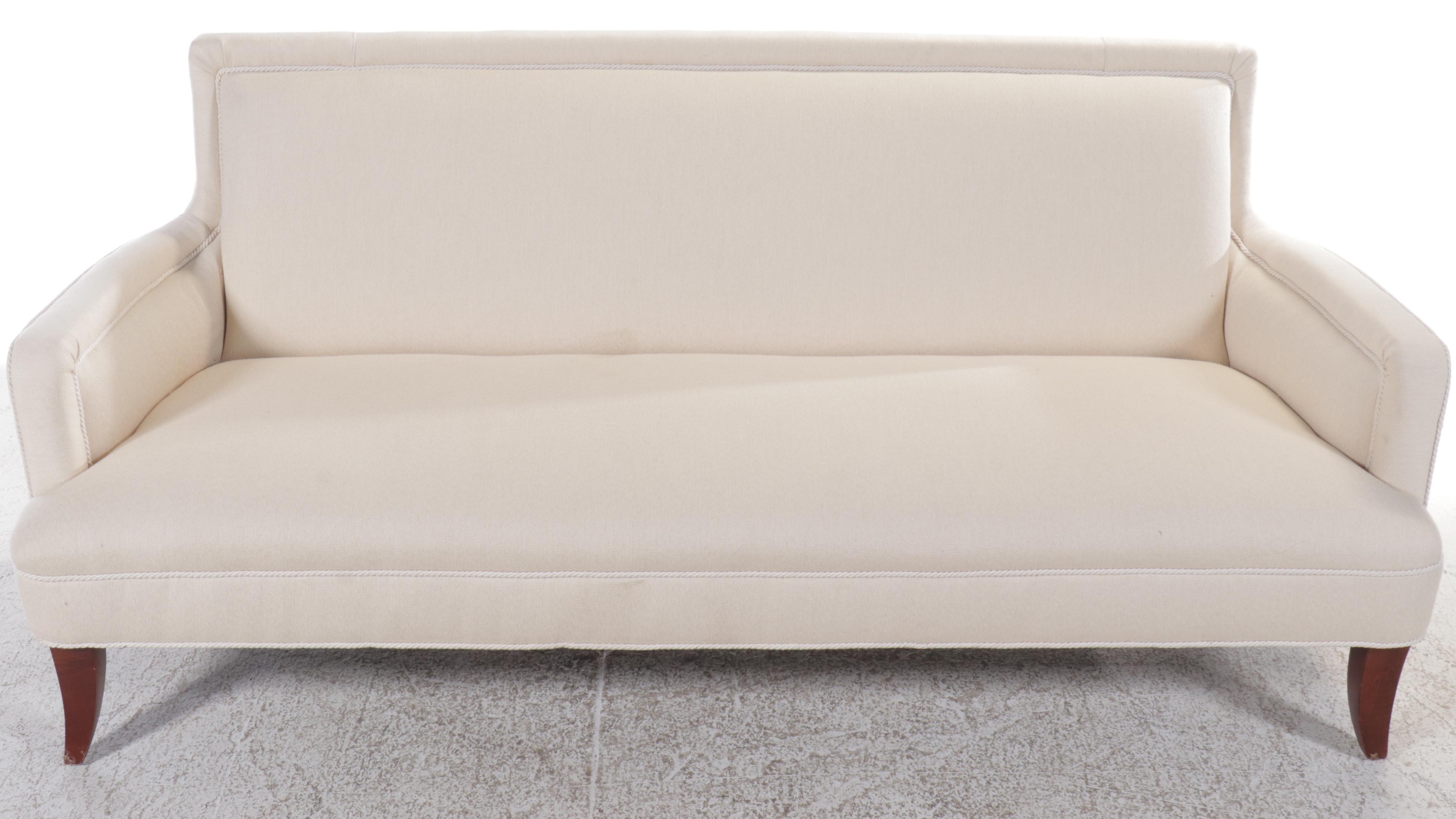 Contemporary White Upholstered Sofa with Accent Pillows