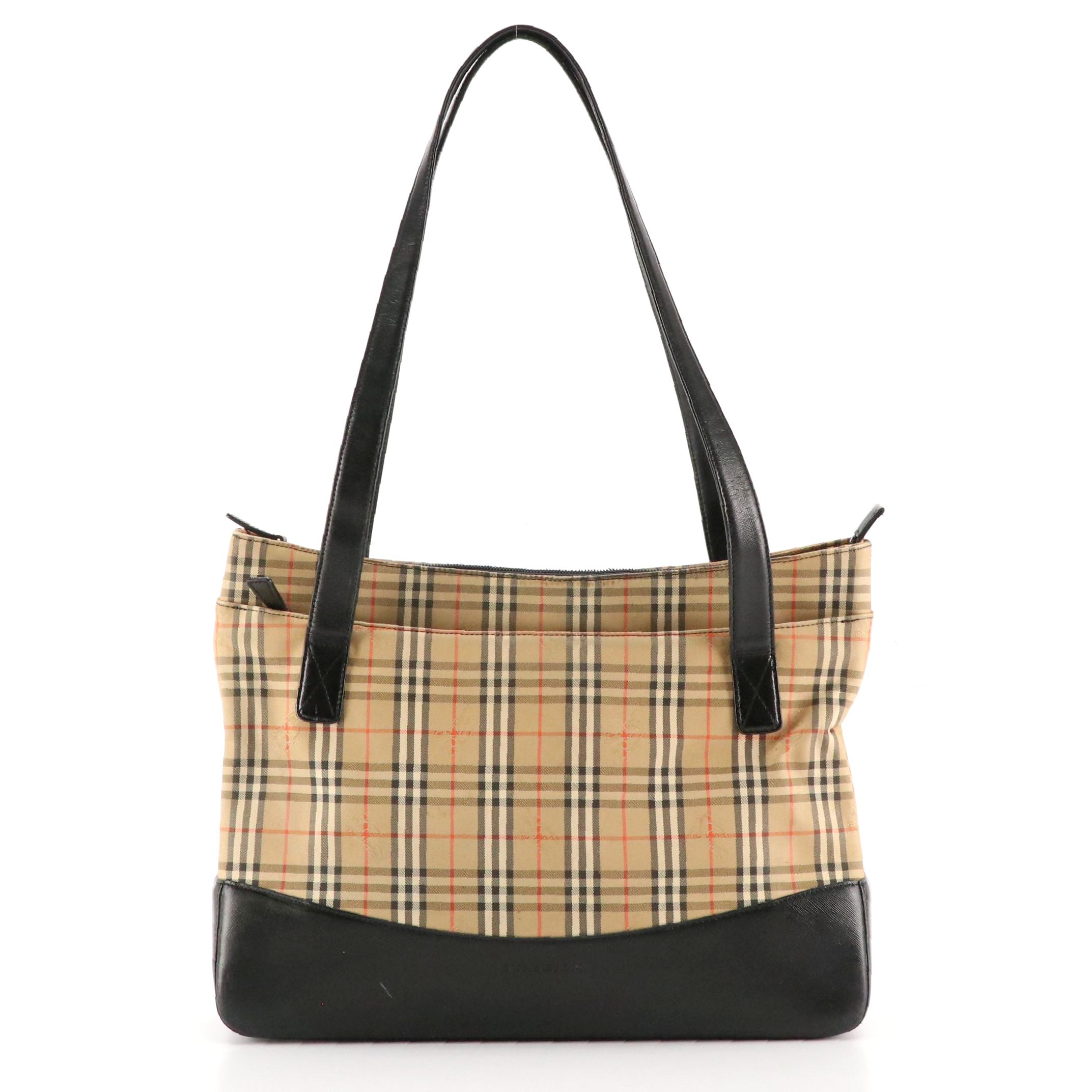 Burberrys Vintage Shoulder Tote in Haymarket Check Jacquard Canvas and Leather