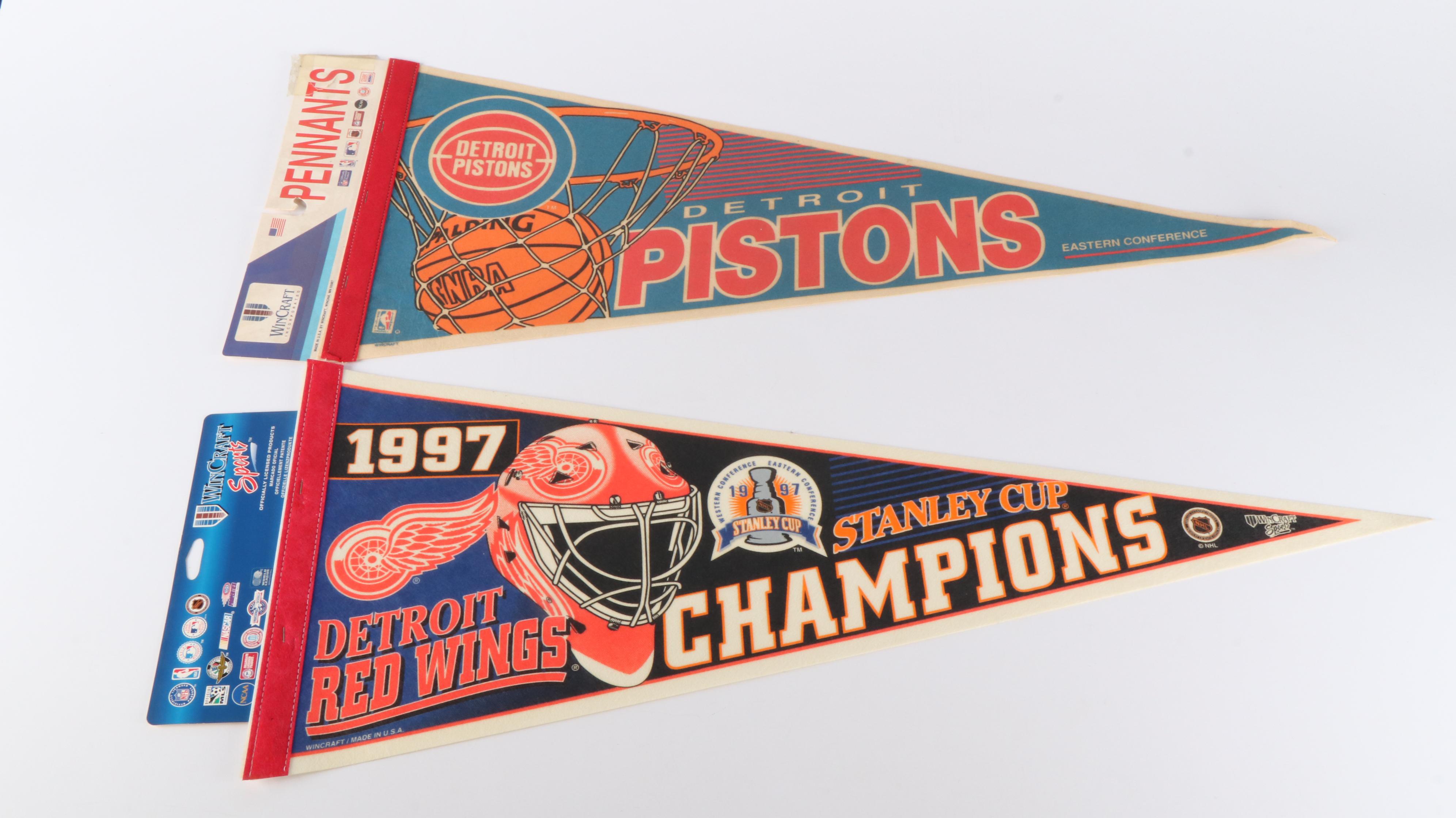 Detroit Tigers, Red Wings, and Pistons Sports Pennants, Late 20th Century