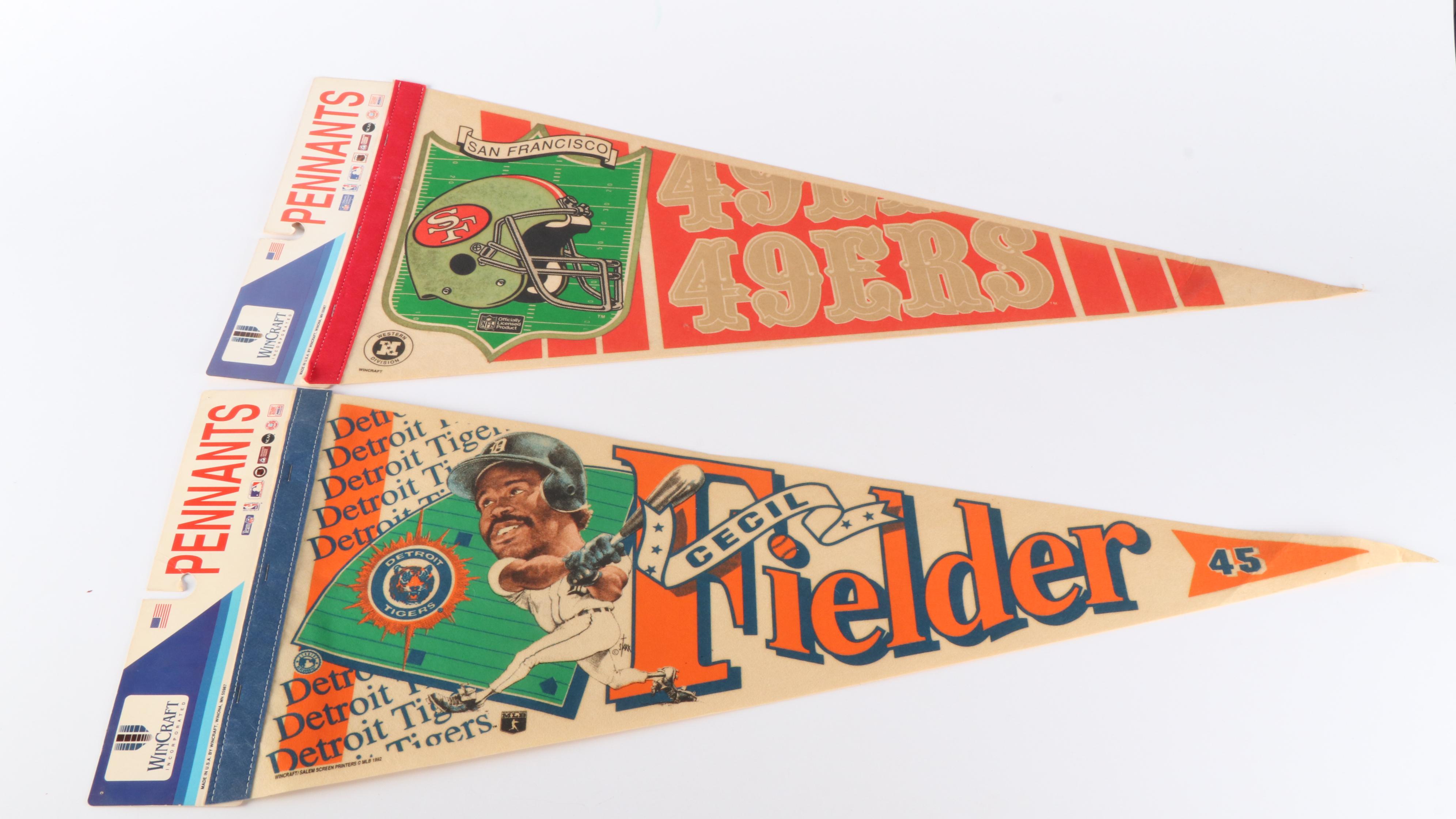 Detroit Tigers, Red Wings, and Pistons Sports Pennants, Late 20th Century