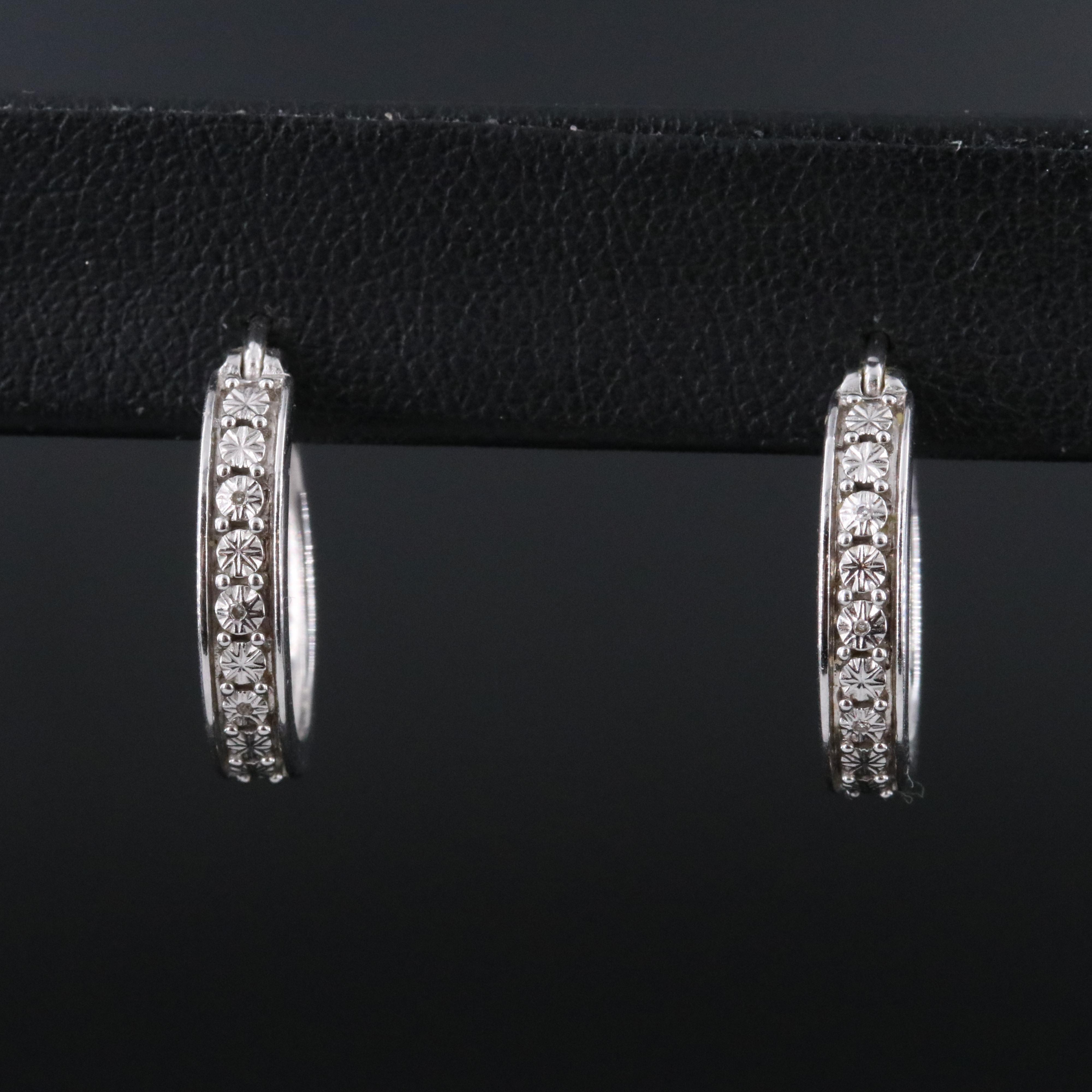 Sterling Diamond Hoop Earrings