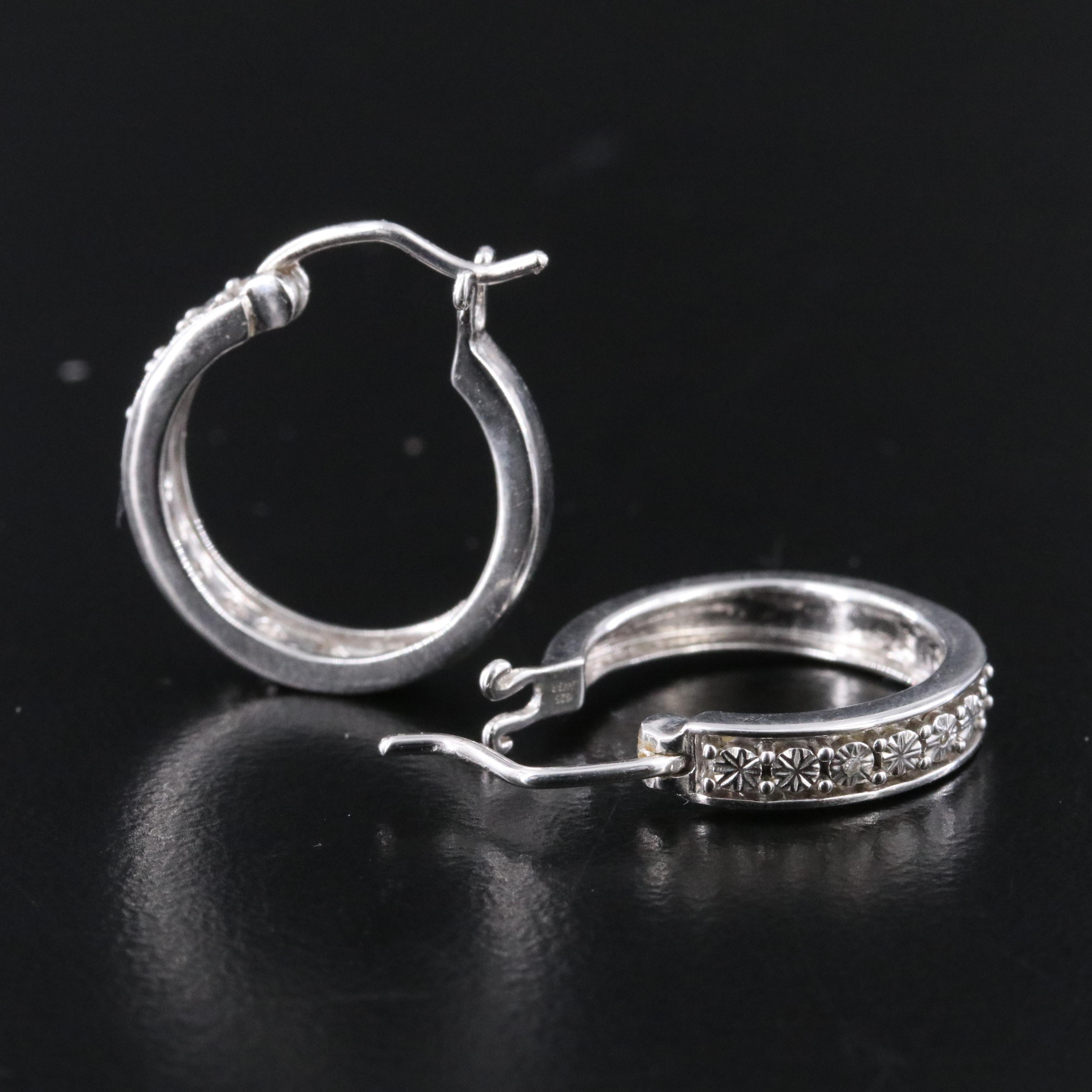 Sterling Diamond Hoop Earrings