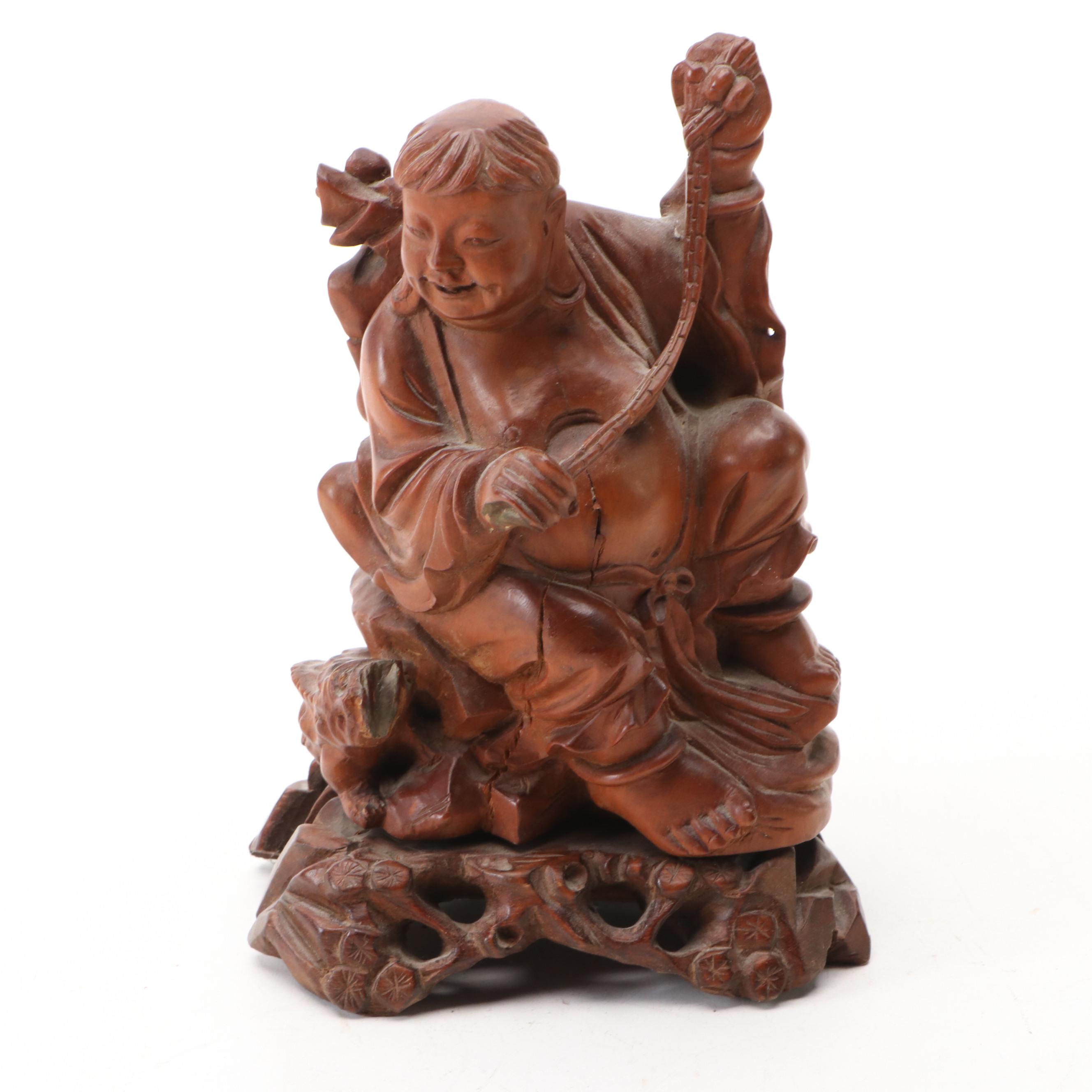 Chinese Carved Boxwood Figurine, Mid to Late 20th Century
