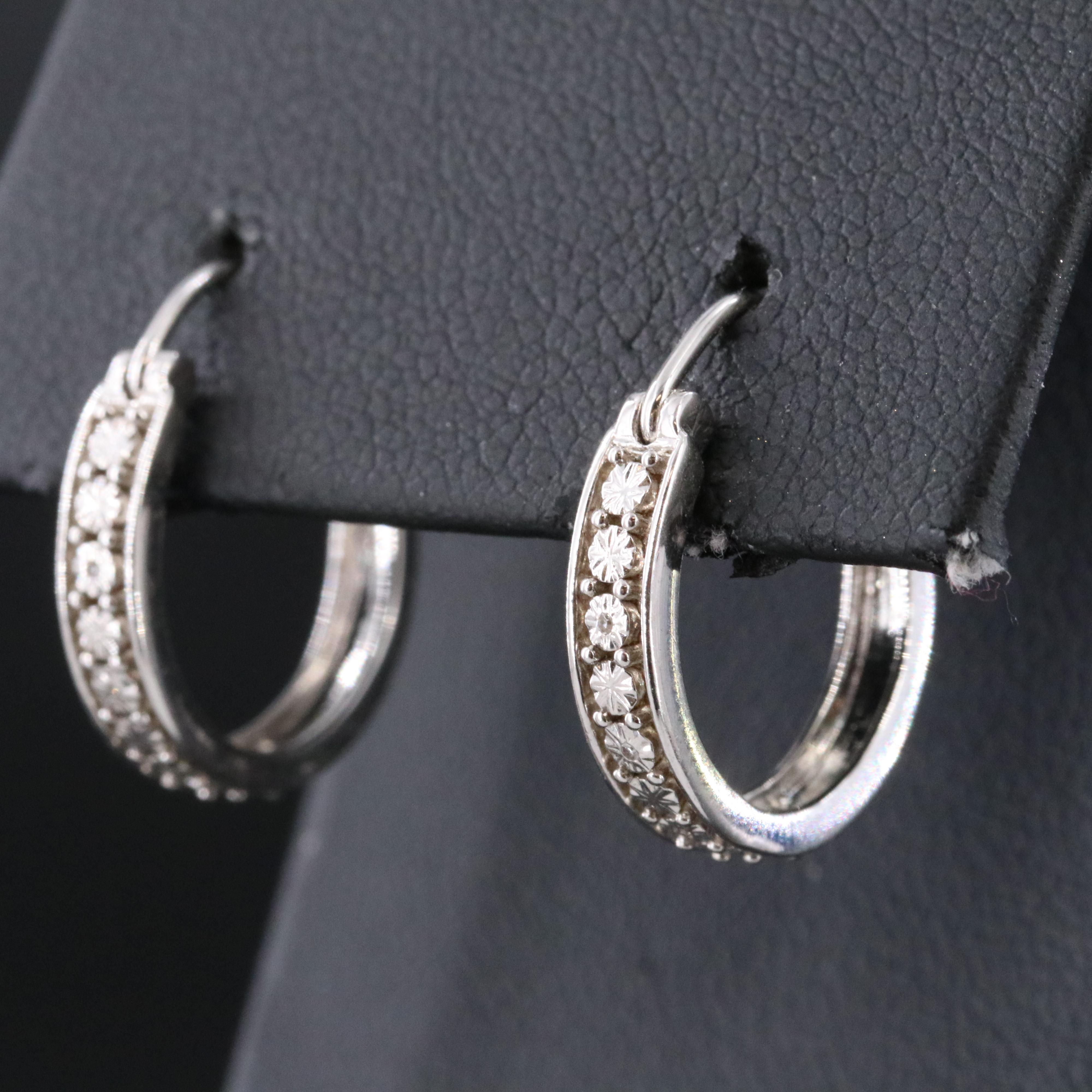 Sterling Diamond Hoop Earrings