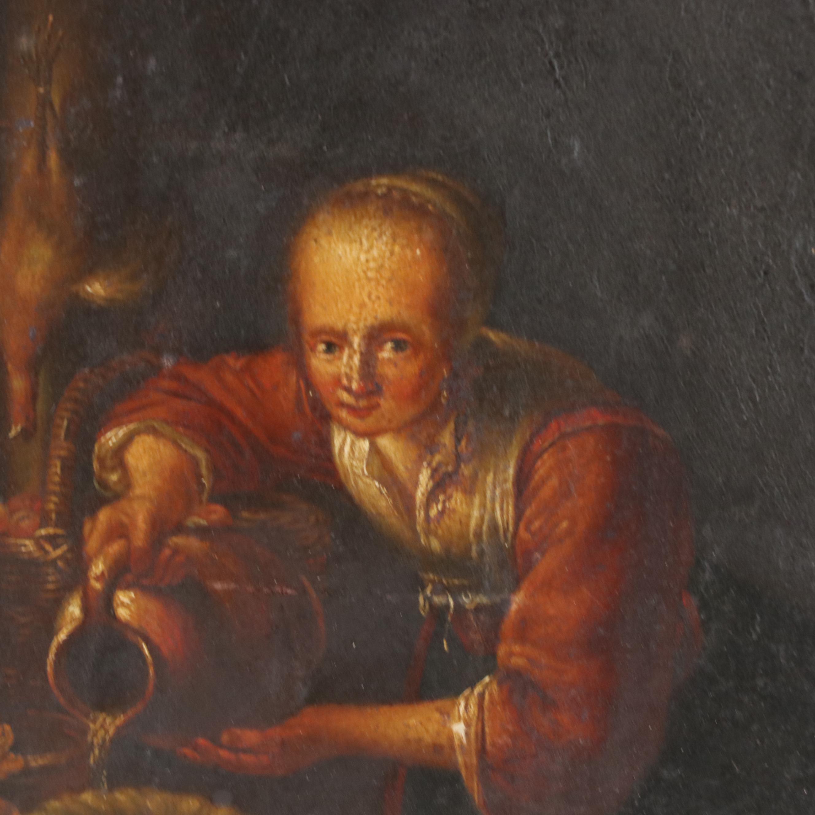 Dutch School Oil Painting "La Cuisinière Hollandaise" After Gerrit Dou, 18th C.