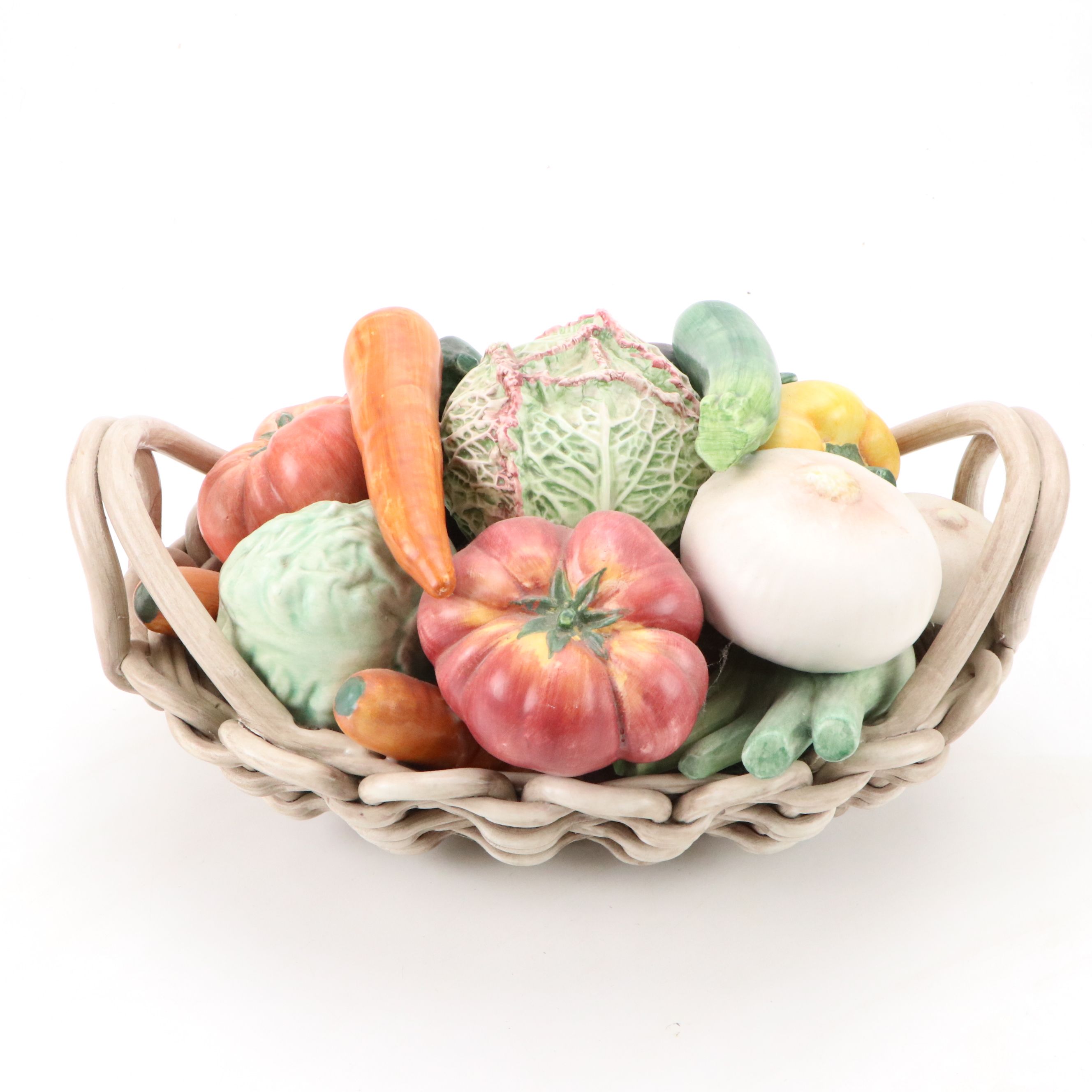 Horchow Italian Majolica Vegetable Basket Centerpiece
