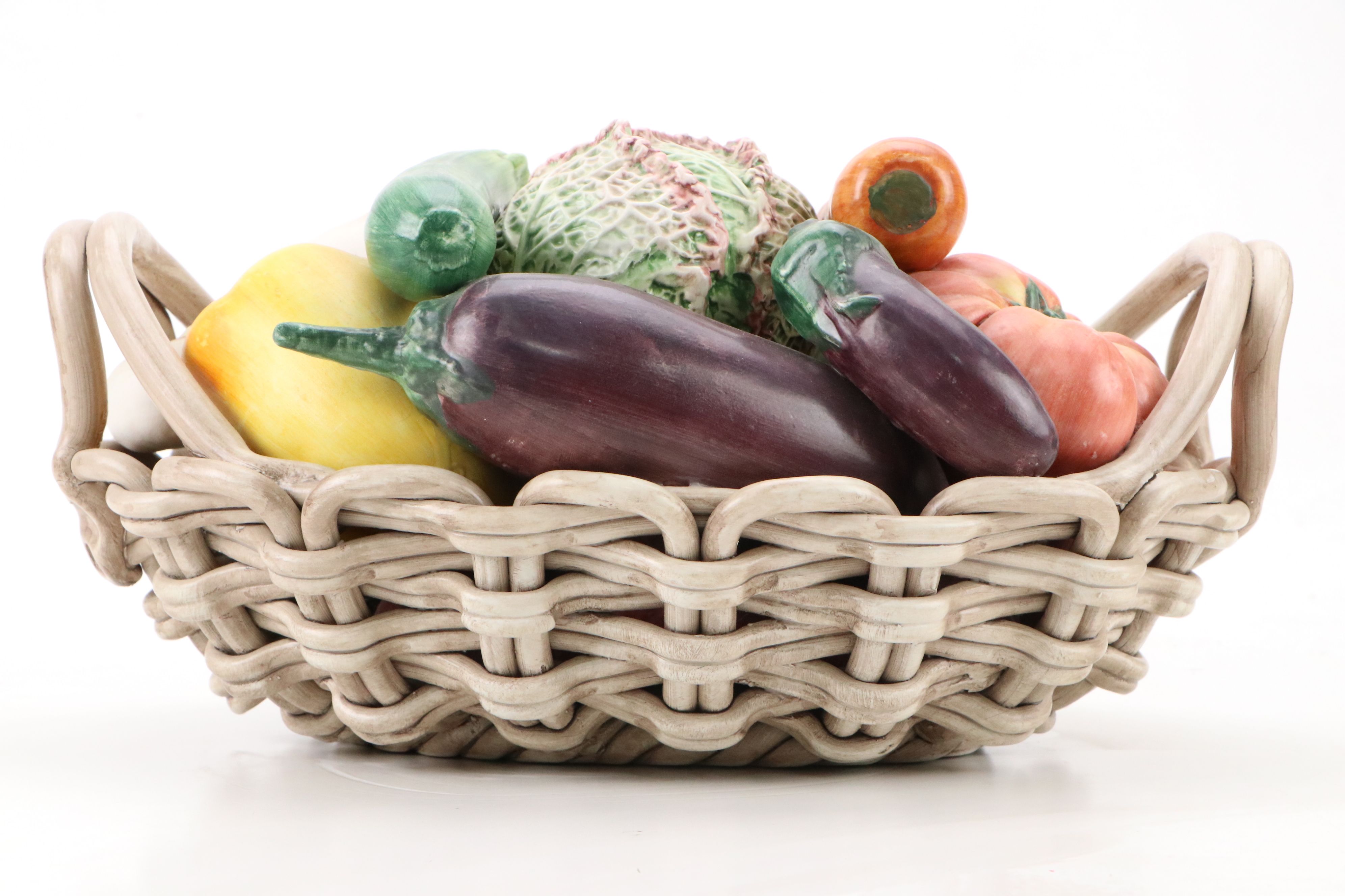 Horchow Italian Majolica Vegetable Basket Centerpiece