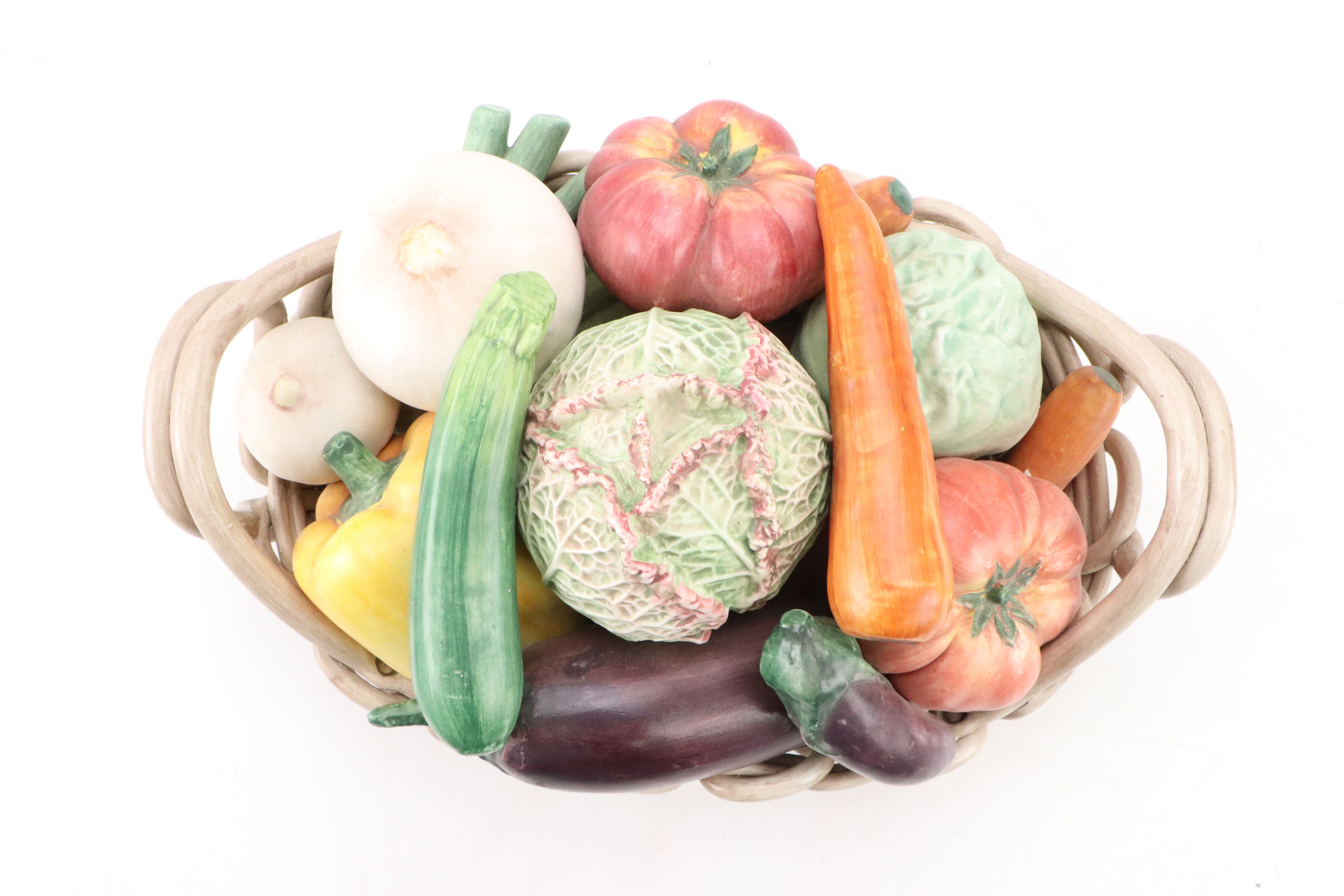 Horchow Italian Majolica Vegetable Basket Centerpiece