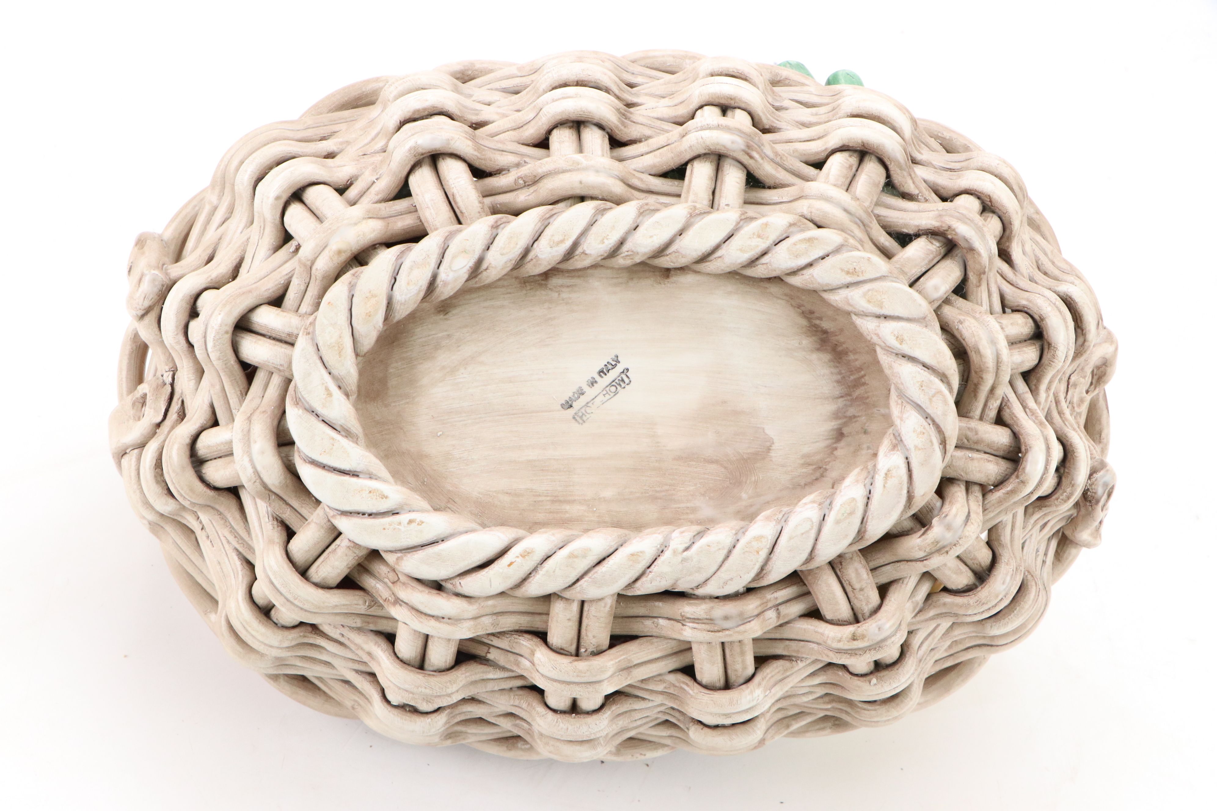 Horchow Italian Majolica Vegetable Basket Centerpiece