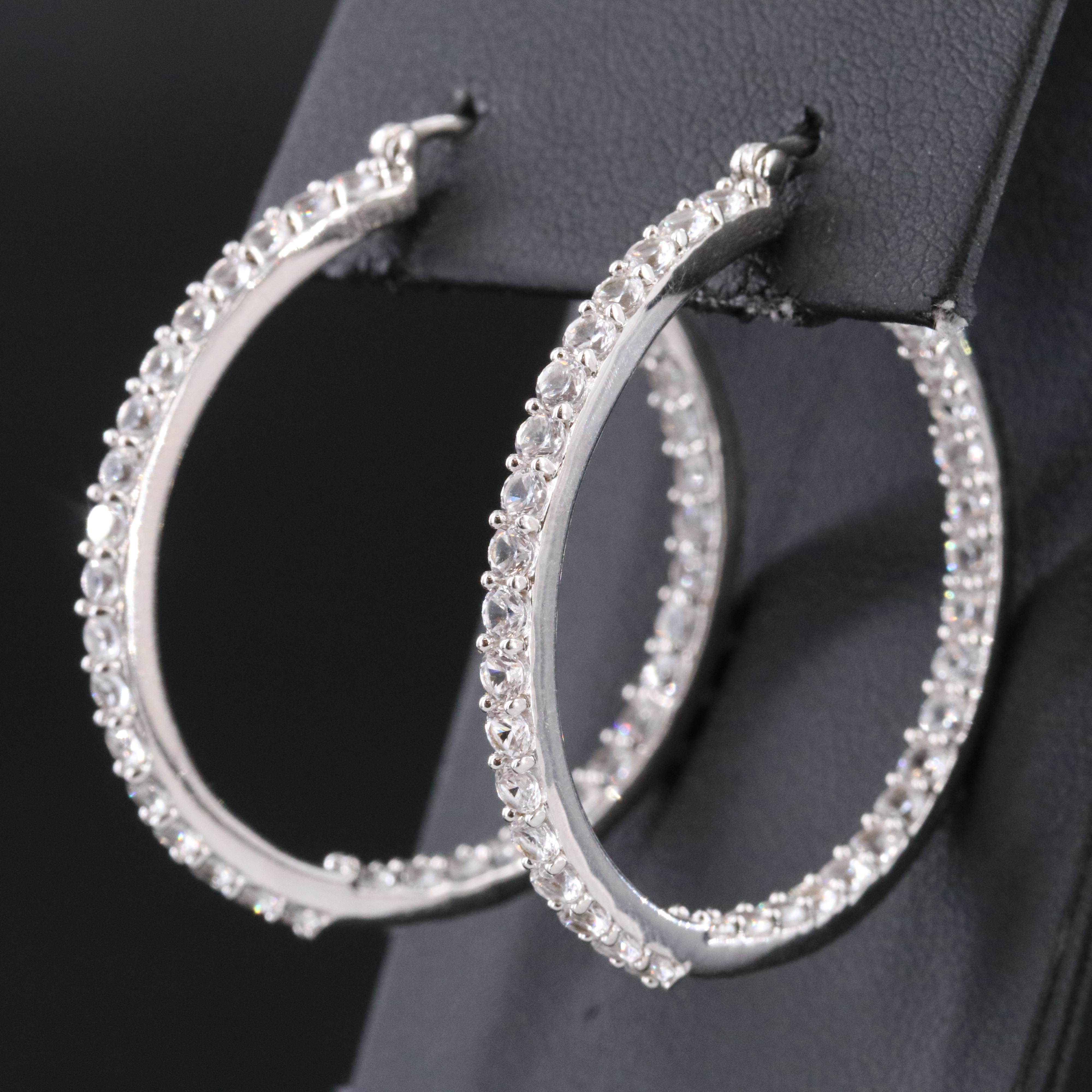 Sterling Inside-Out White Sapphire Hoop Earrings