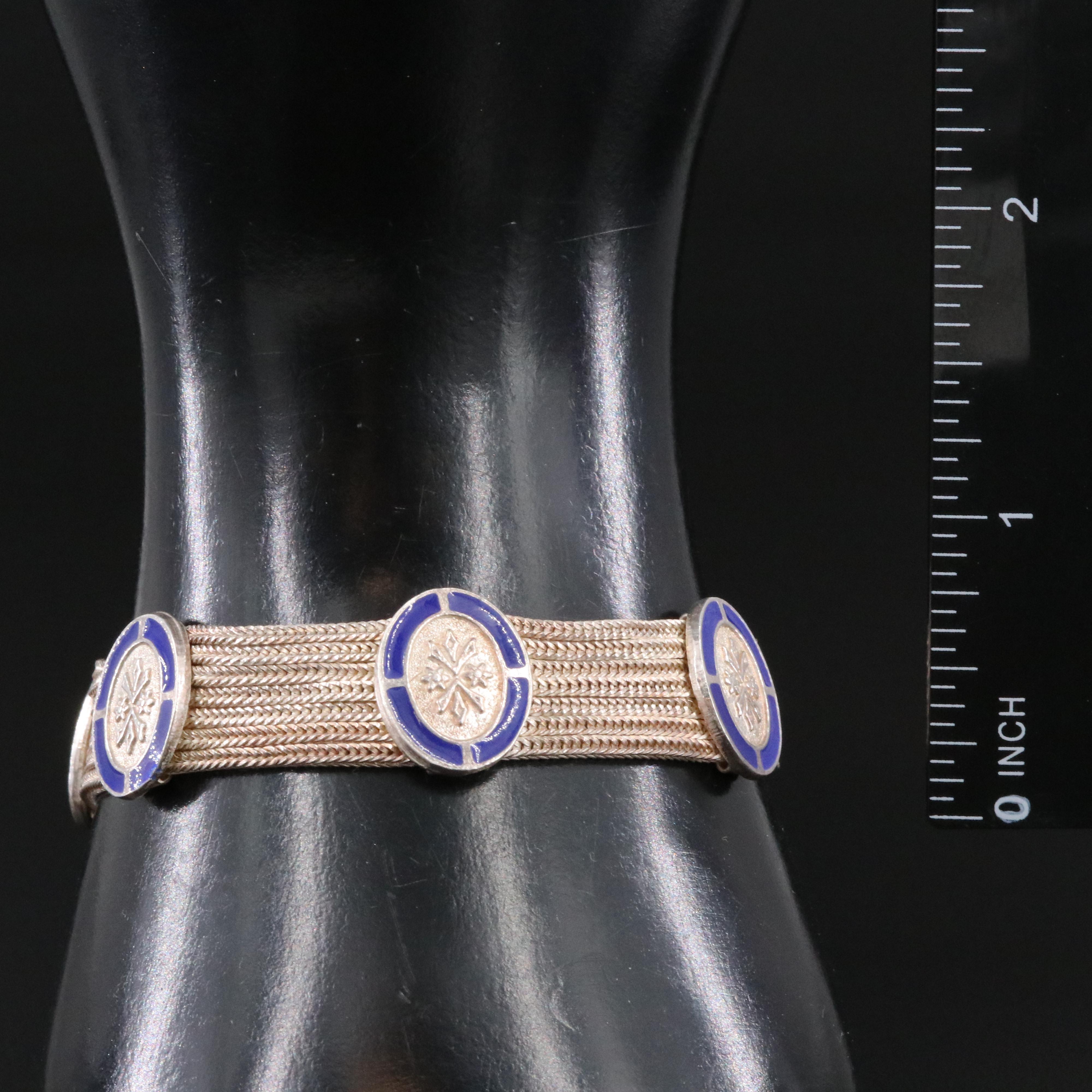 Turkish Sterling Enamel Floral Bracelet