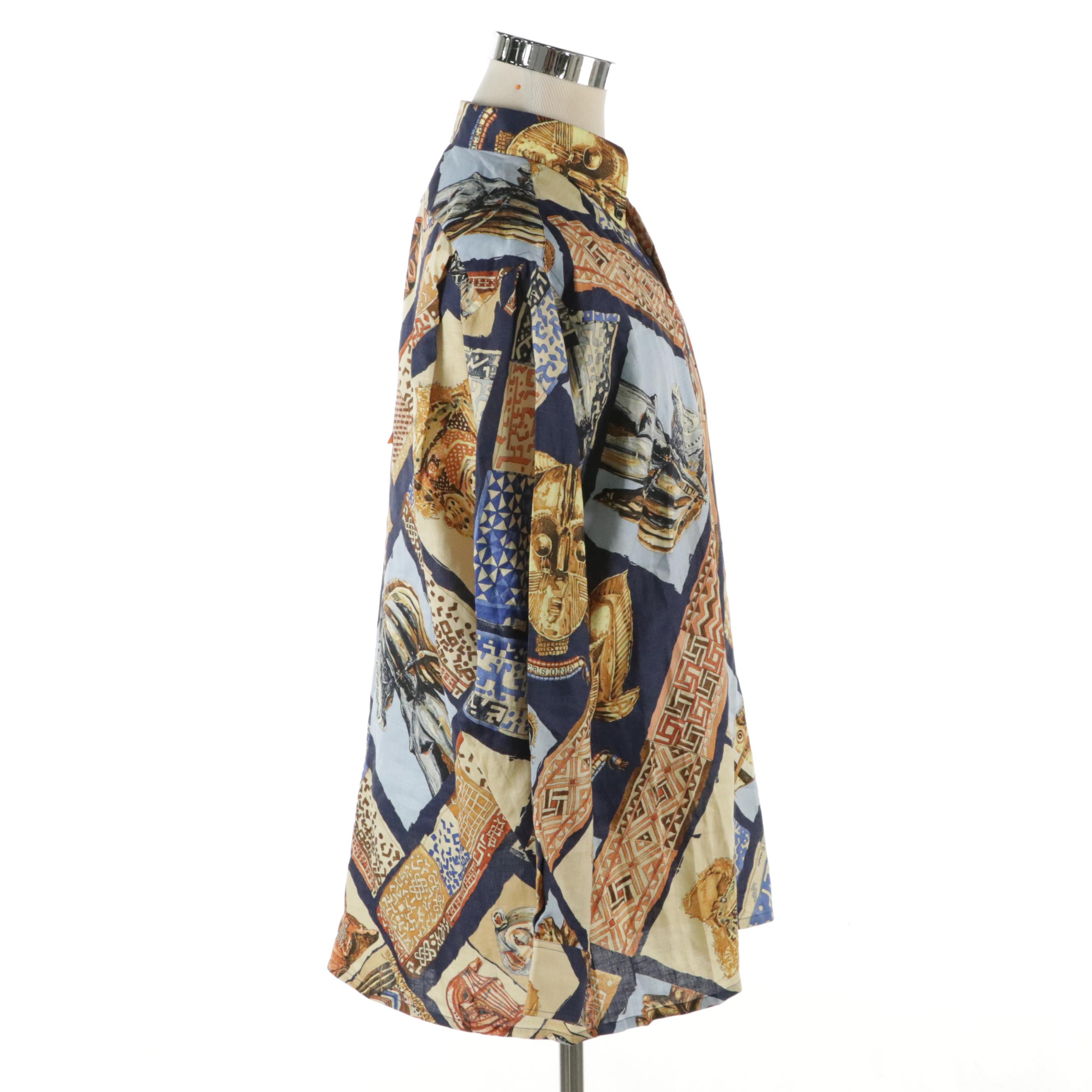 Men's Hermès Long Sleeve Shirt in "Persona" Print Linen