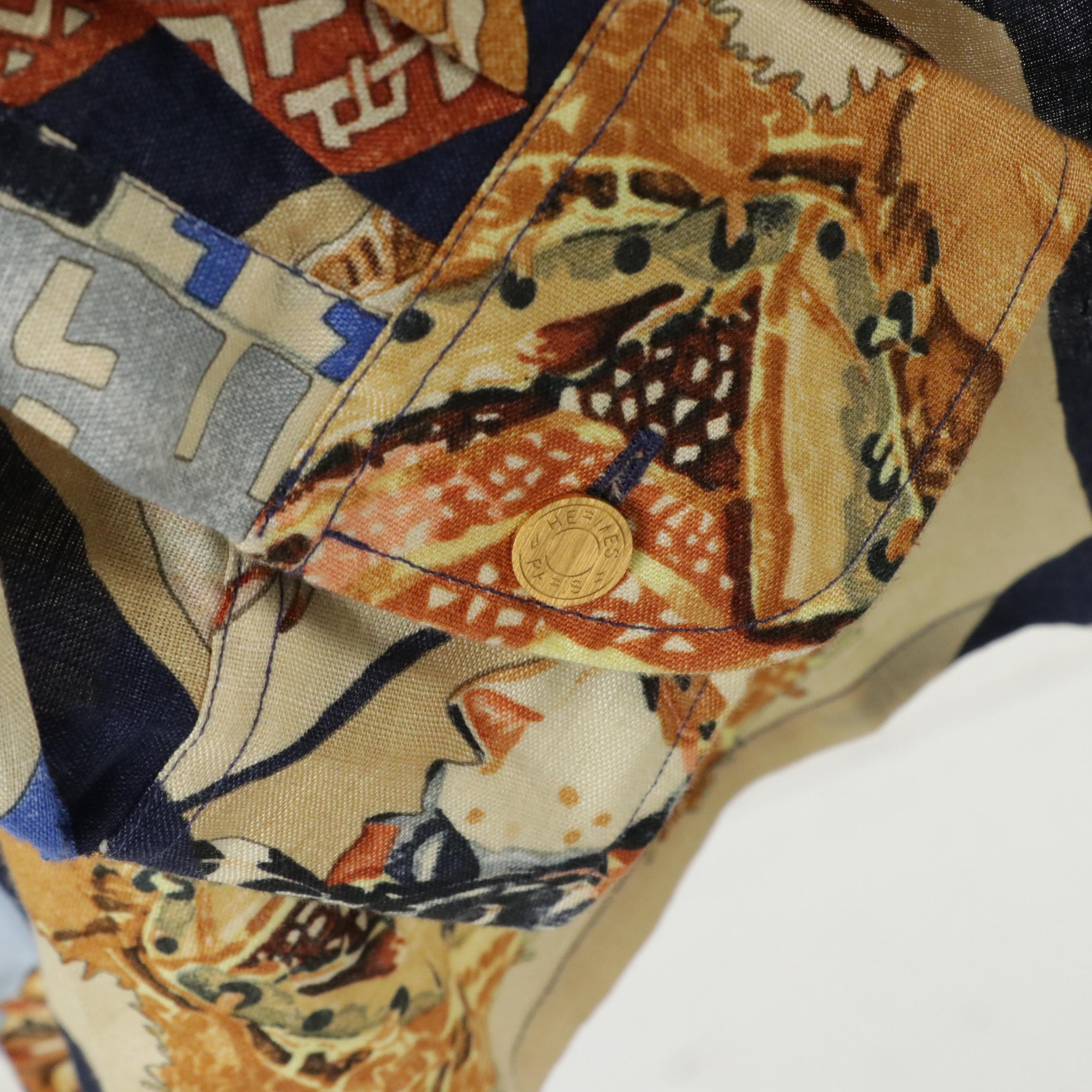 Men's Hermès Long Sleeve Shirt in "Persona" Print Linen