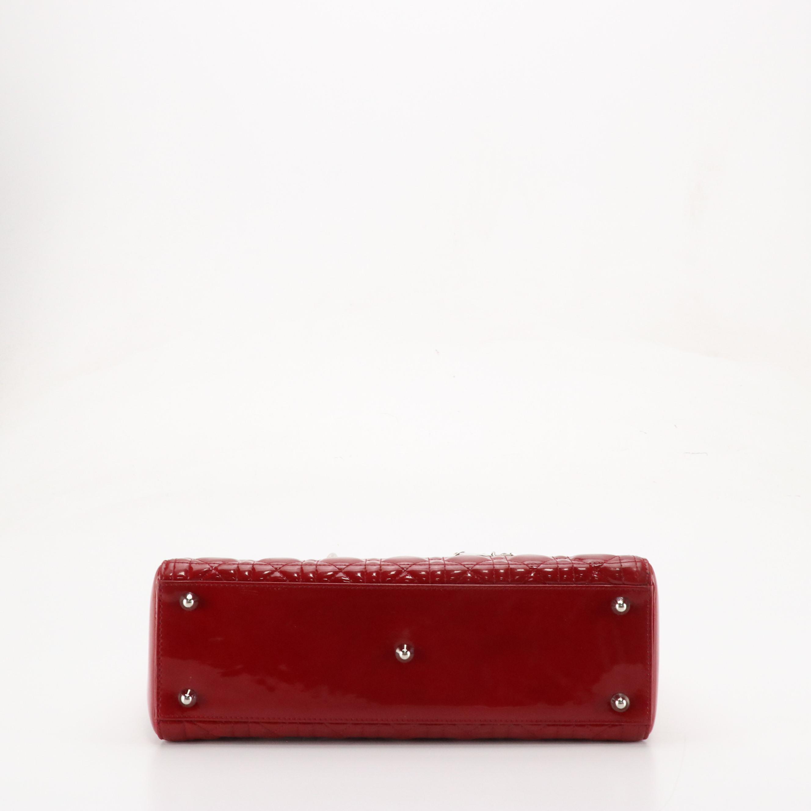 Christian Dior Large Lady Dior Two-Way Bag in Red Cannage Quilted Patent Leather