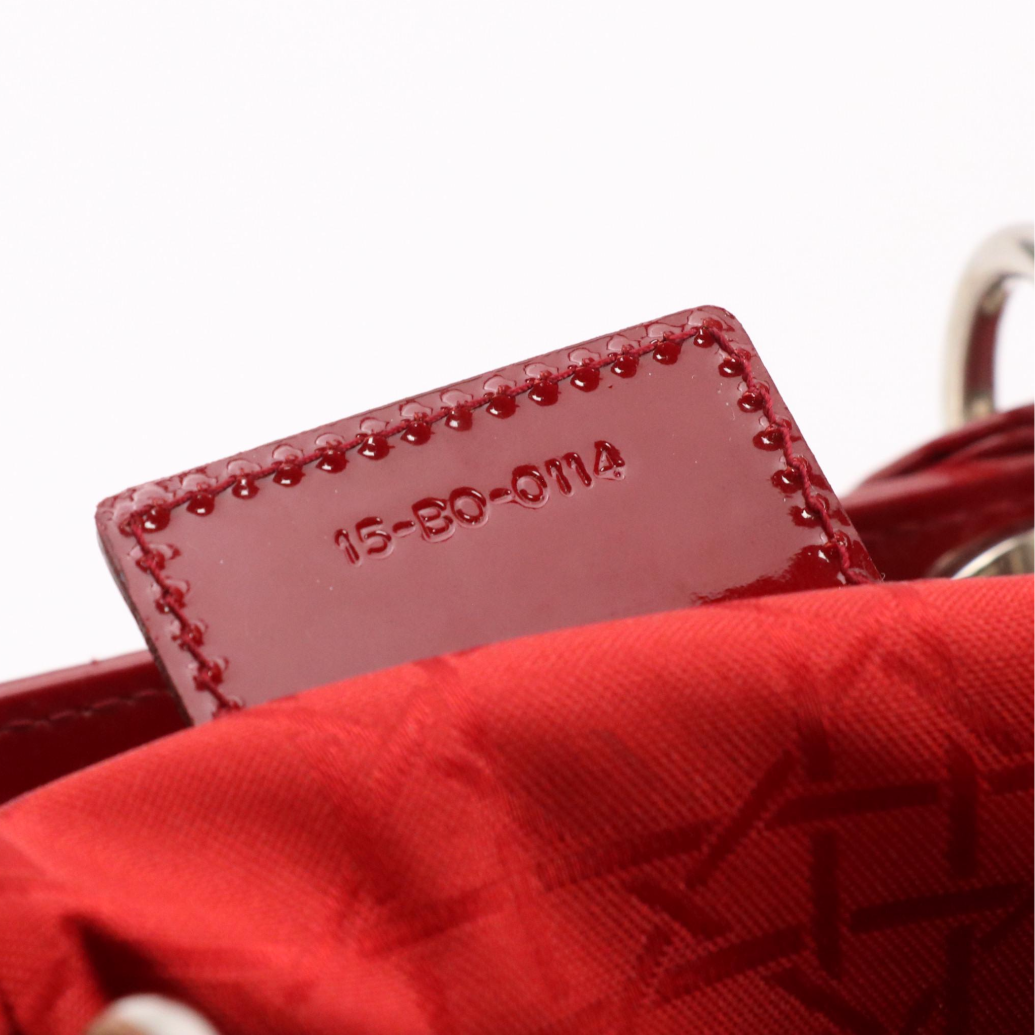 Christian Dior Large Lady Dior Two-Way Bag in Red Cannage Quilted Patent Leather
