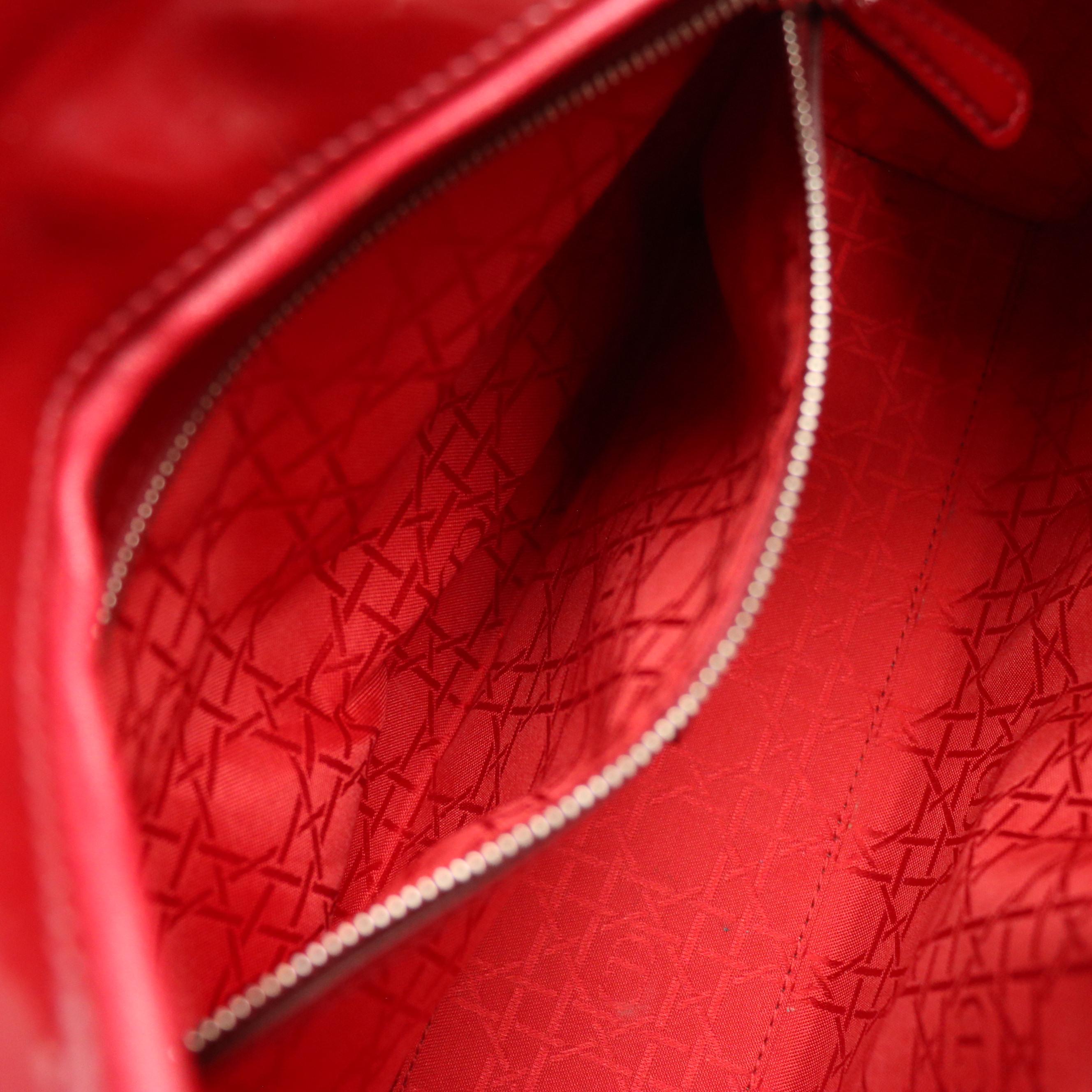 Christian Dior Large Lady Dior Two-Way Bag in Red Cannage Quilted Patent Leather