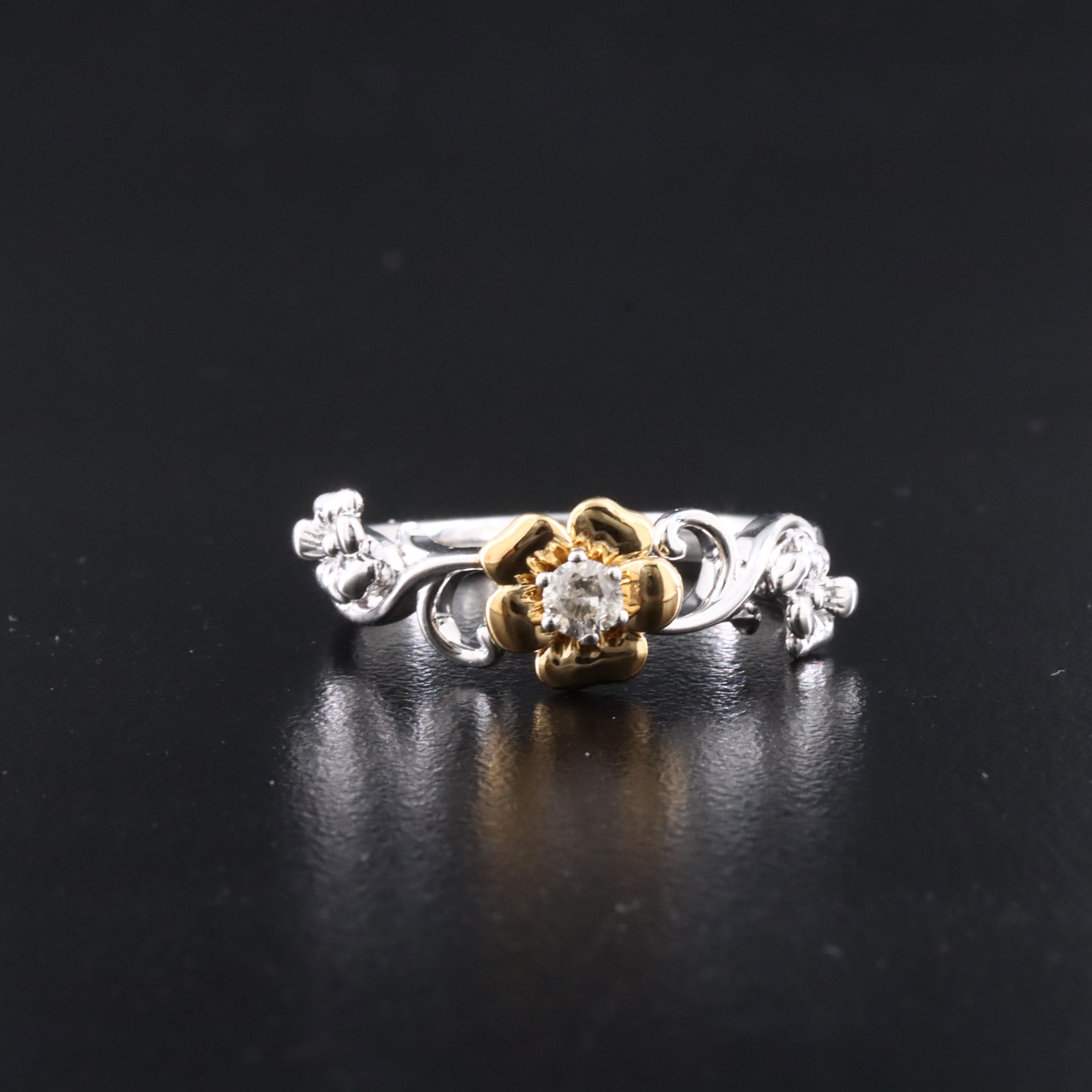 Sterling Diamond Floral Ring