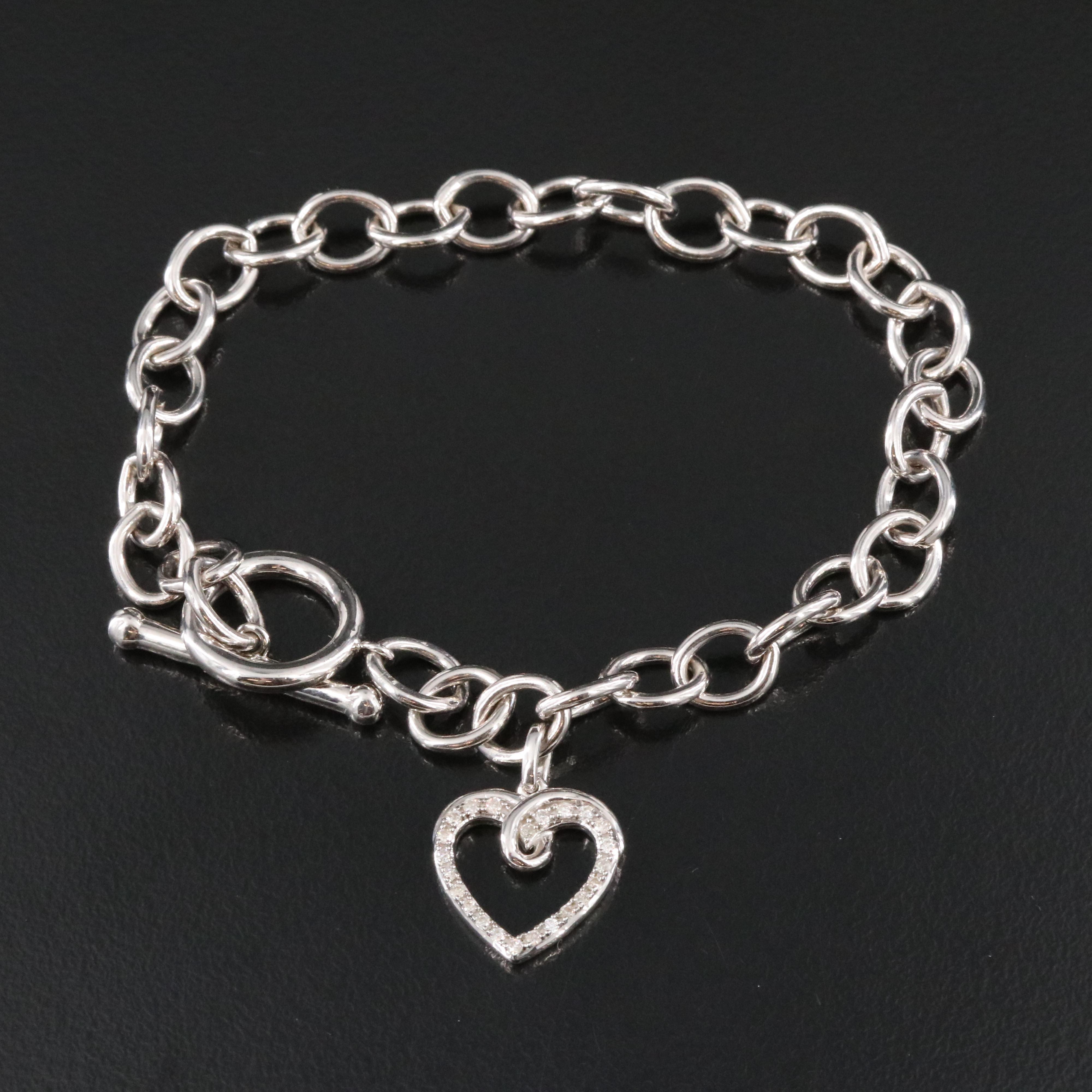 Sterling Diamond Bracelet with Heart Charm