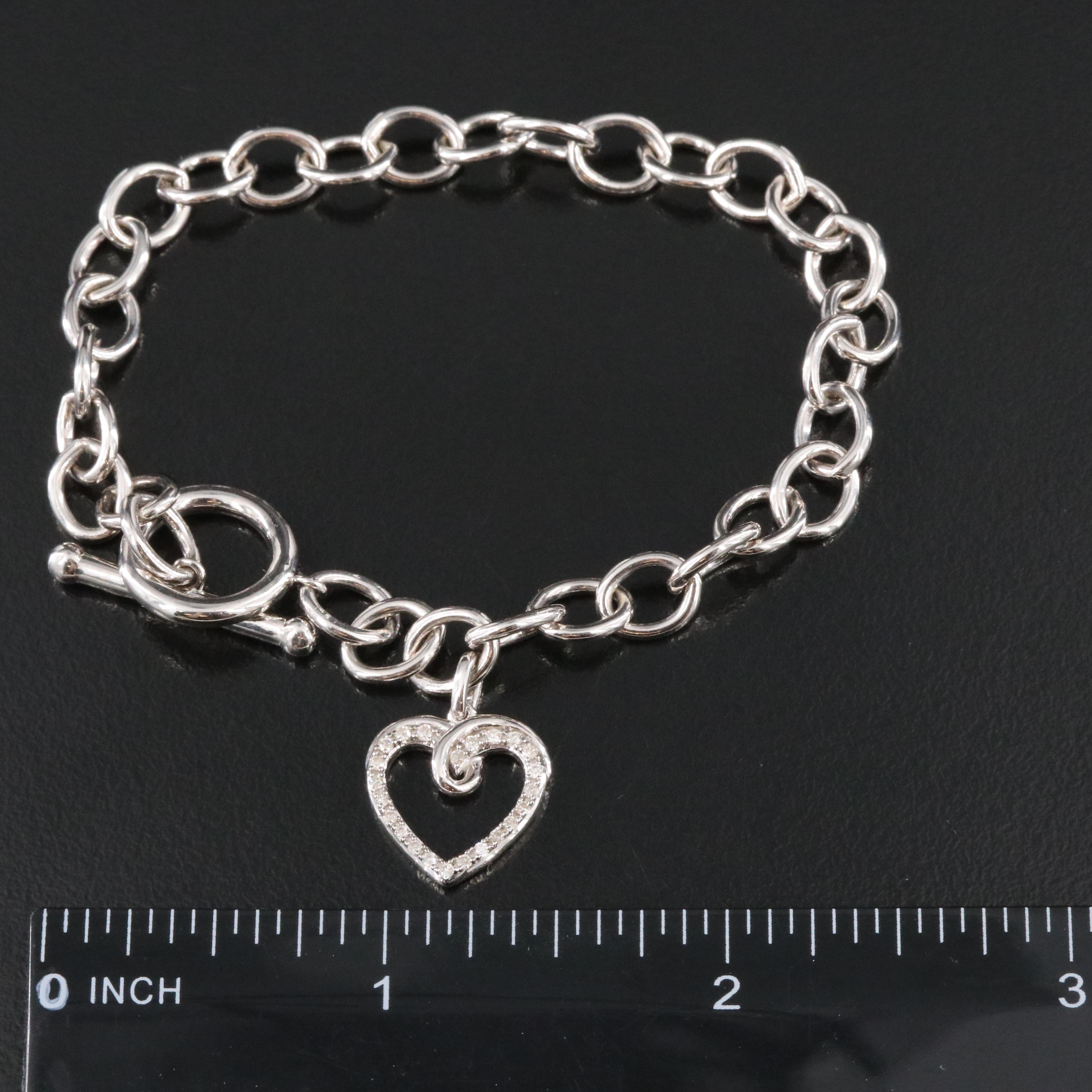 Sterling Diamond Bracelet with Heart Charm