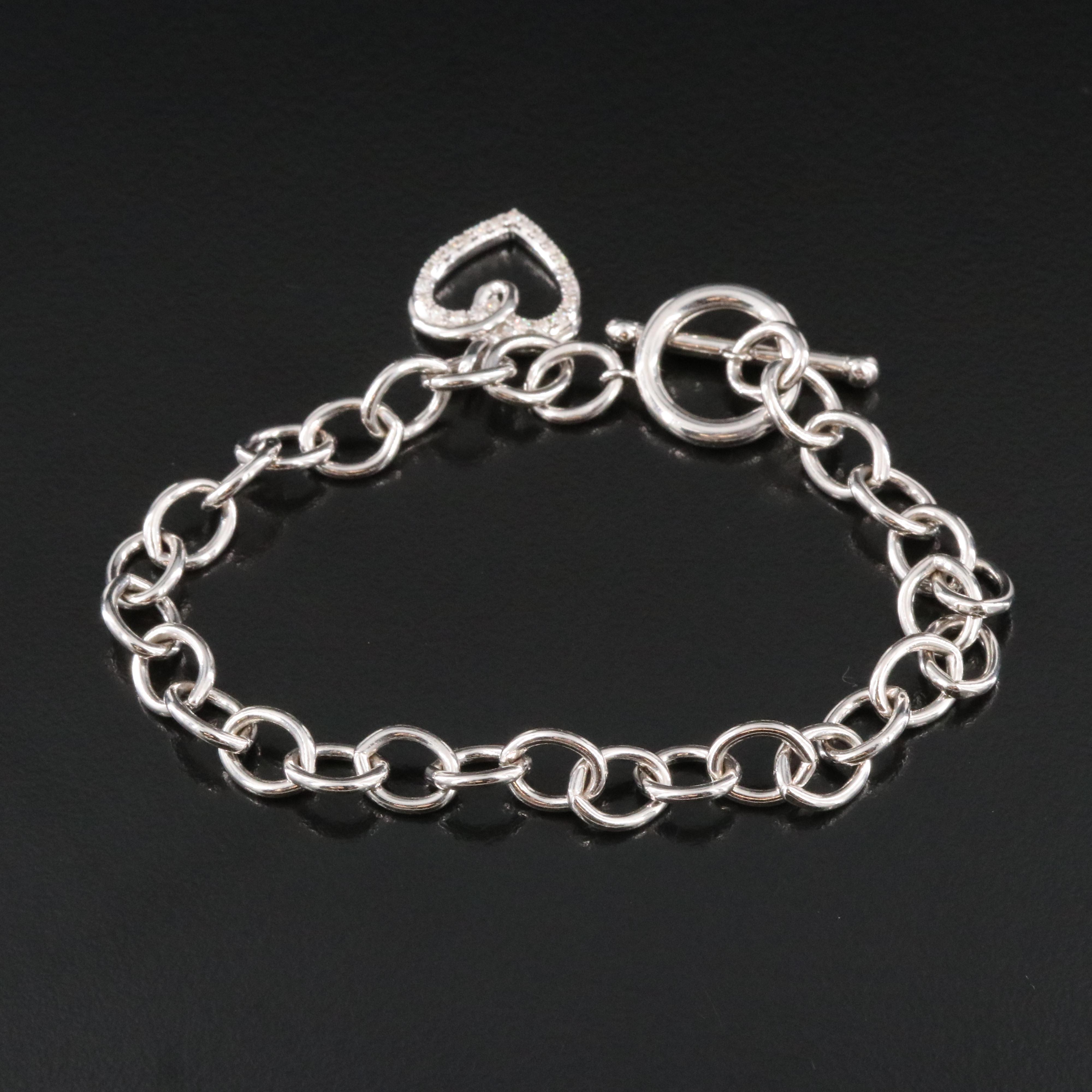Sterling Diamond Bracelet with Heart Charm