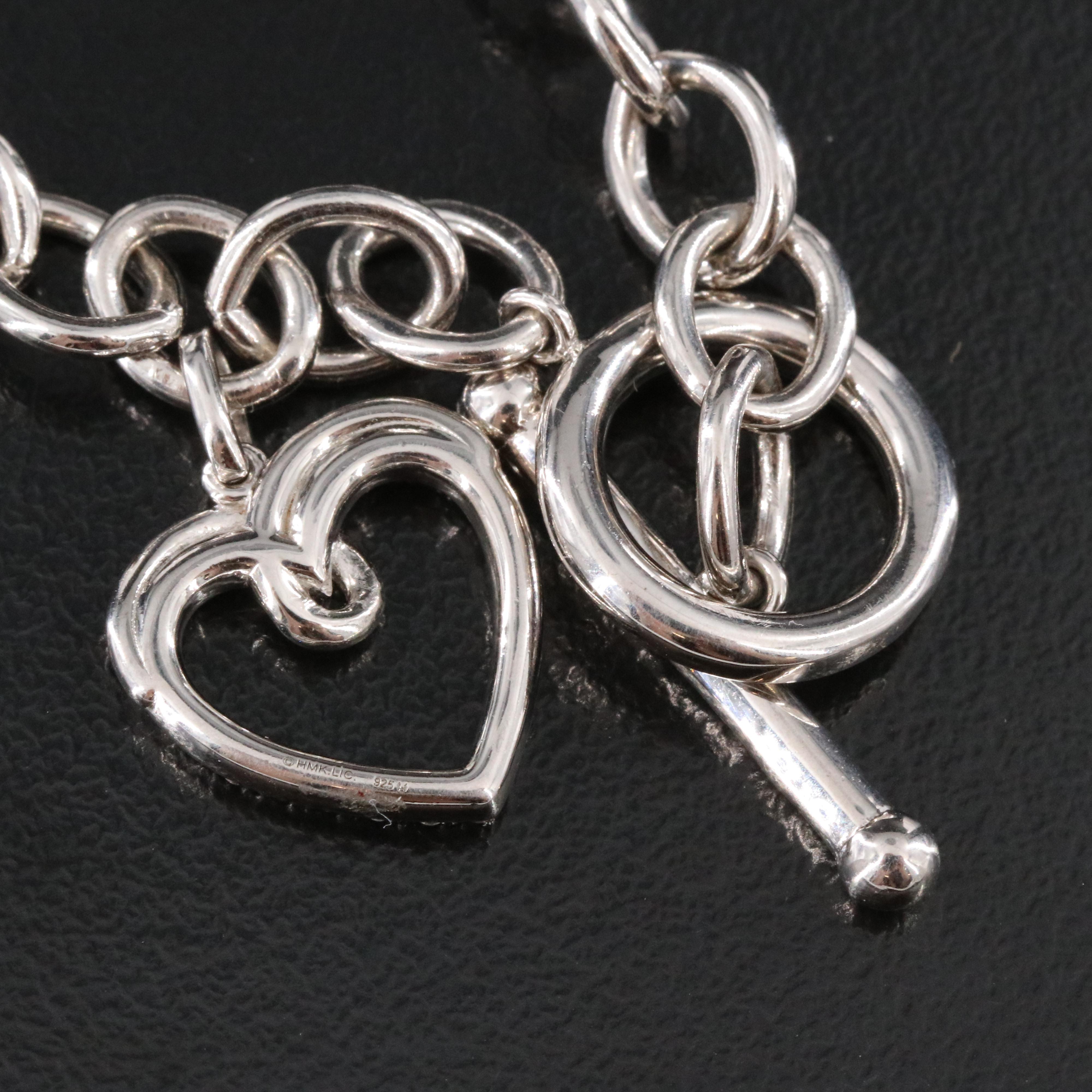 Sterling Diamond Bracelet with Heart Charm