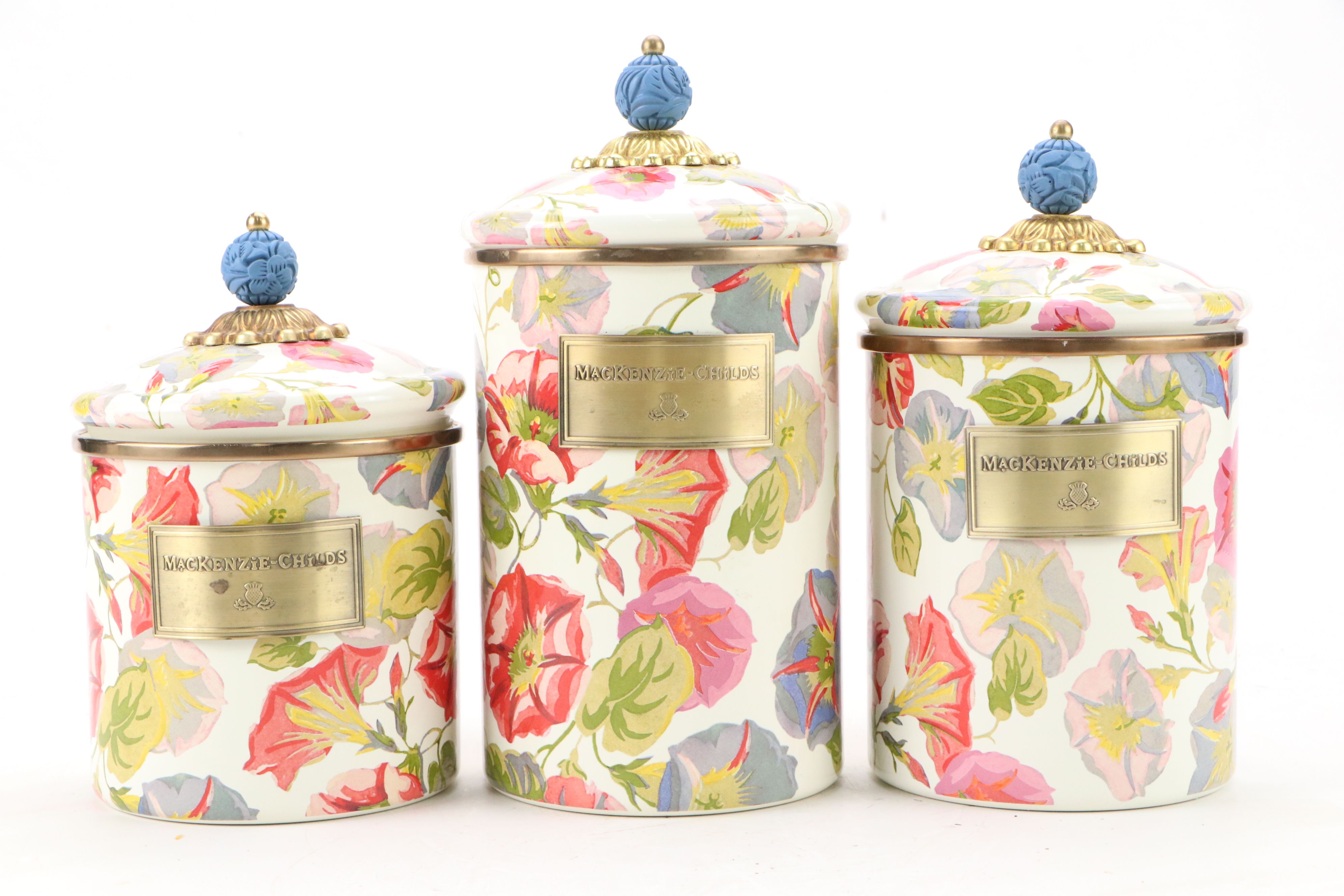MacKenzie-Childs "Morning Glory" Enameled Canisters