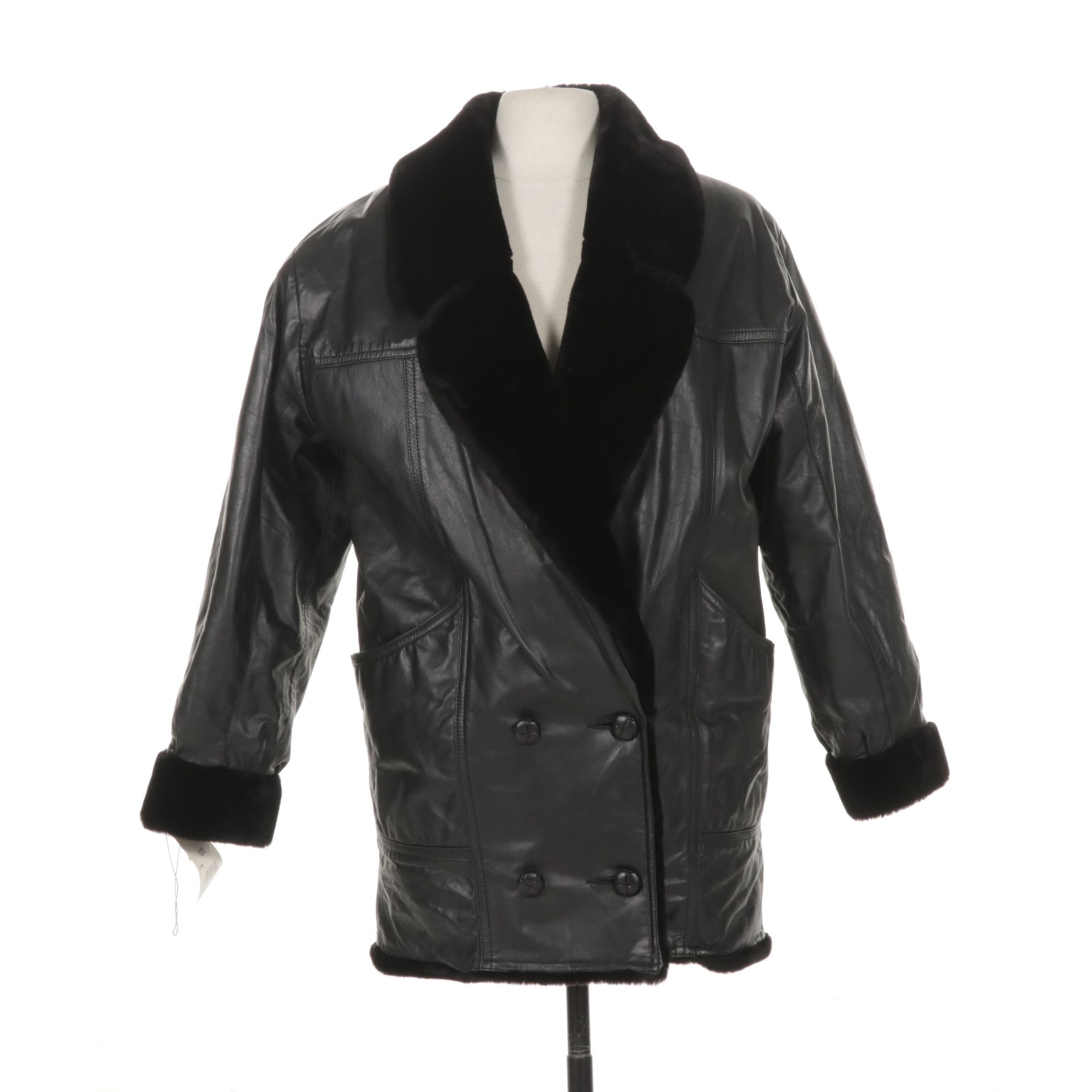Black Leather Jacket with Faux-Fur Lining