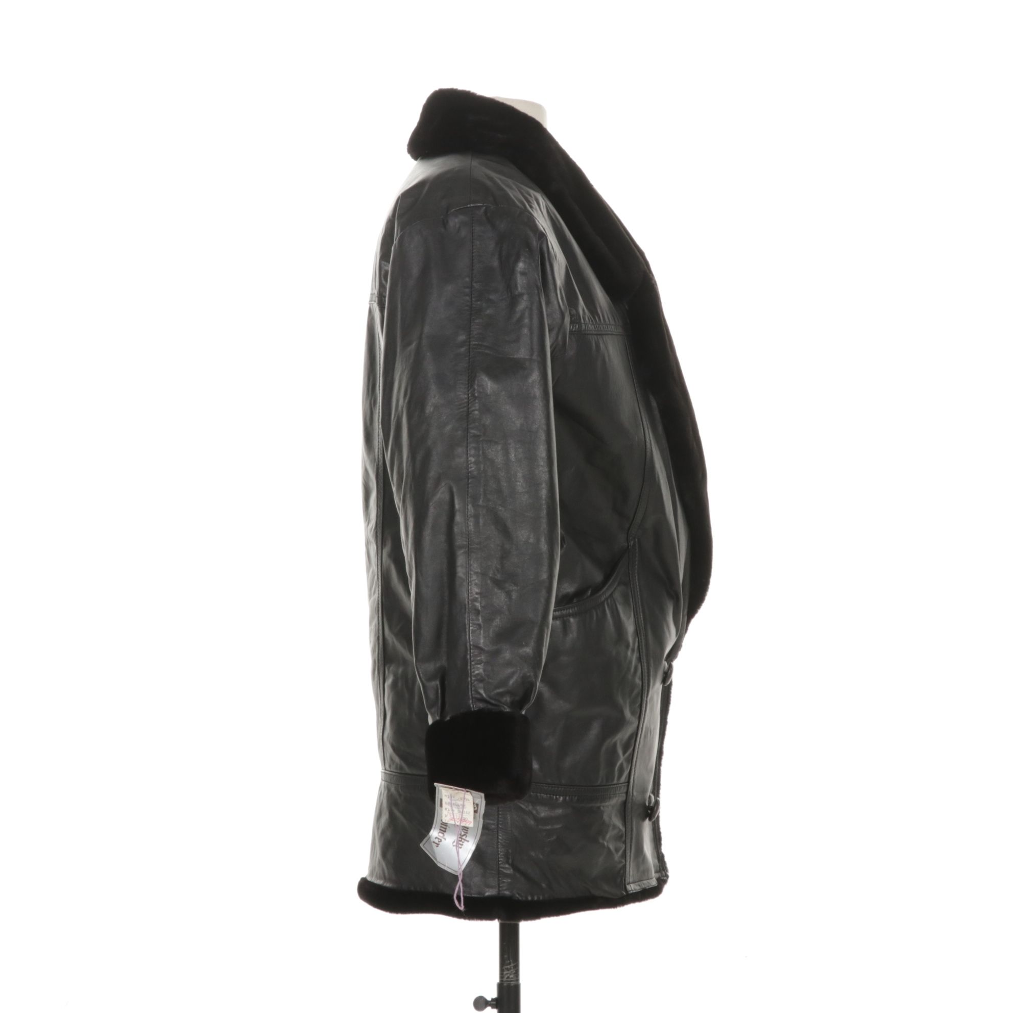 Black Leather Jacket with Faux-Fur Lining