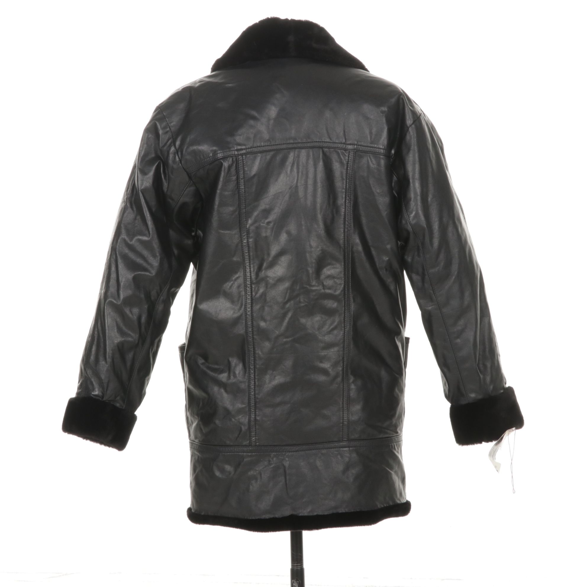 Black Leather Jacket with Faux-Fur Lining