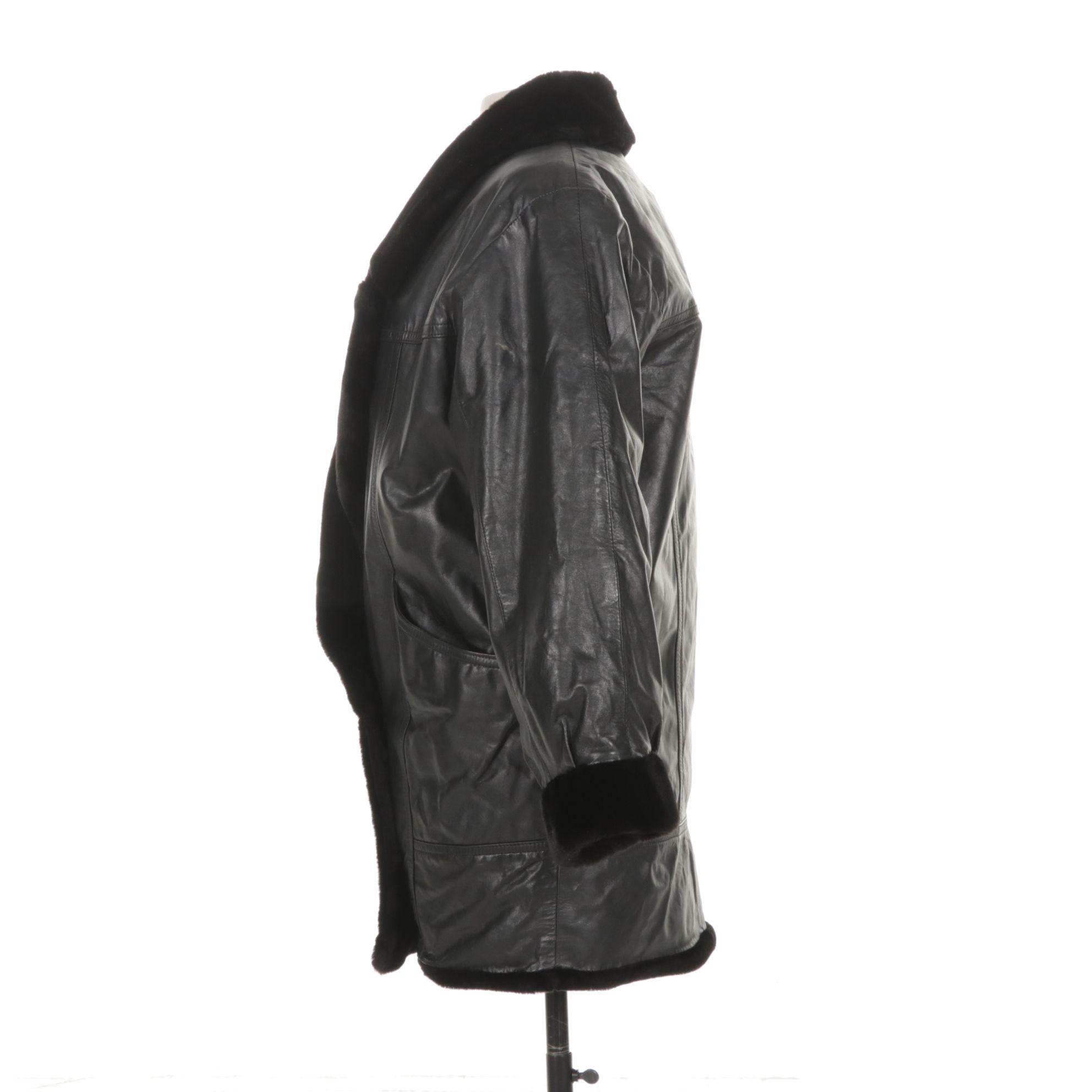 Black Leather Jacket with Faux-Fur Lining