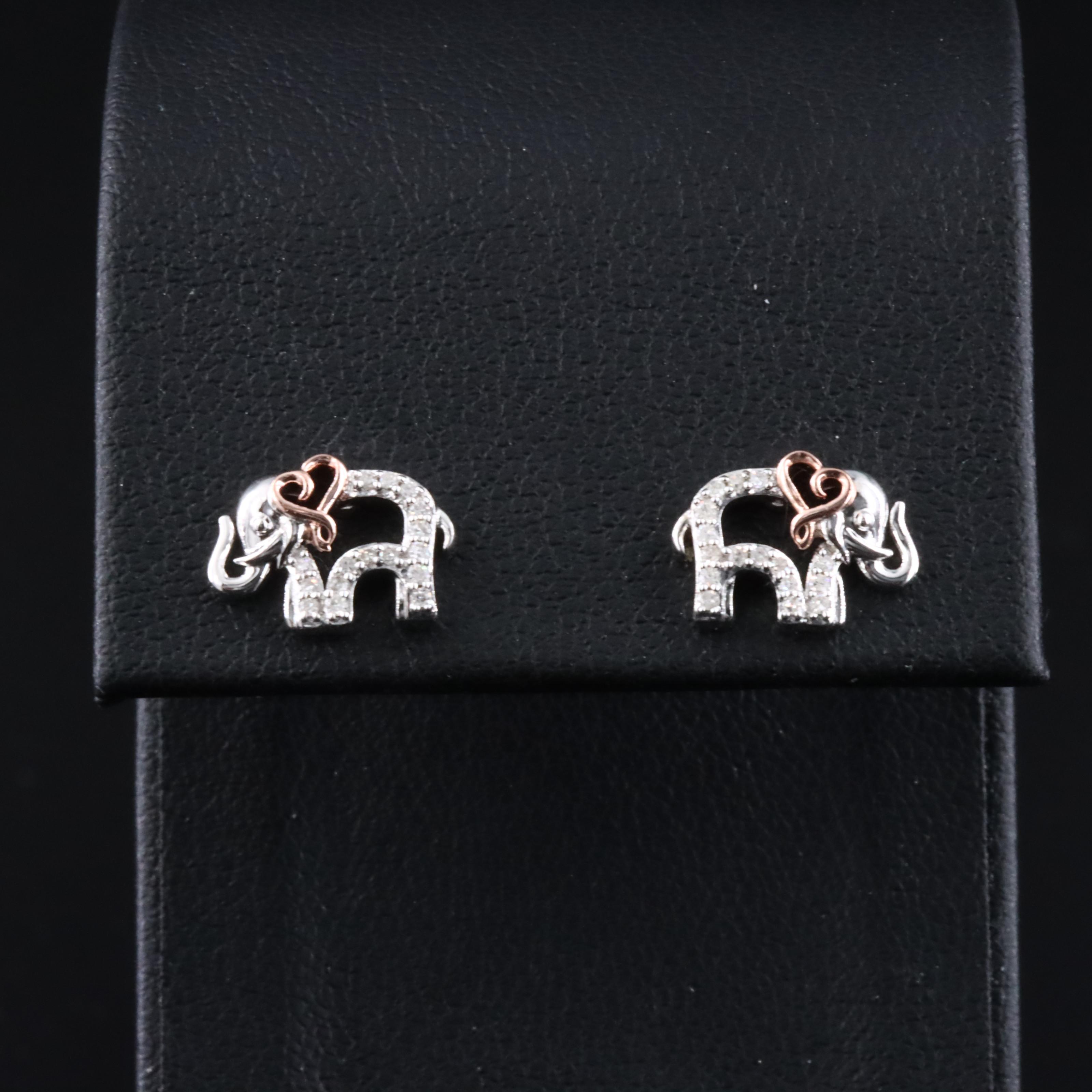 Sterling Diamond Elephant Earrings