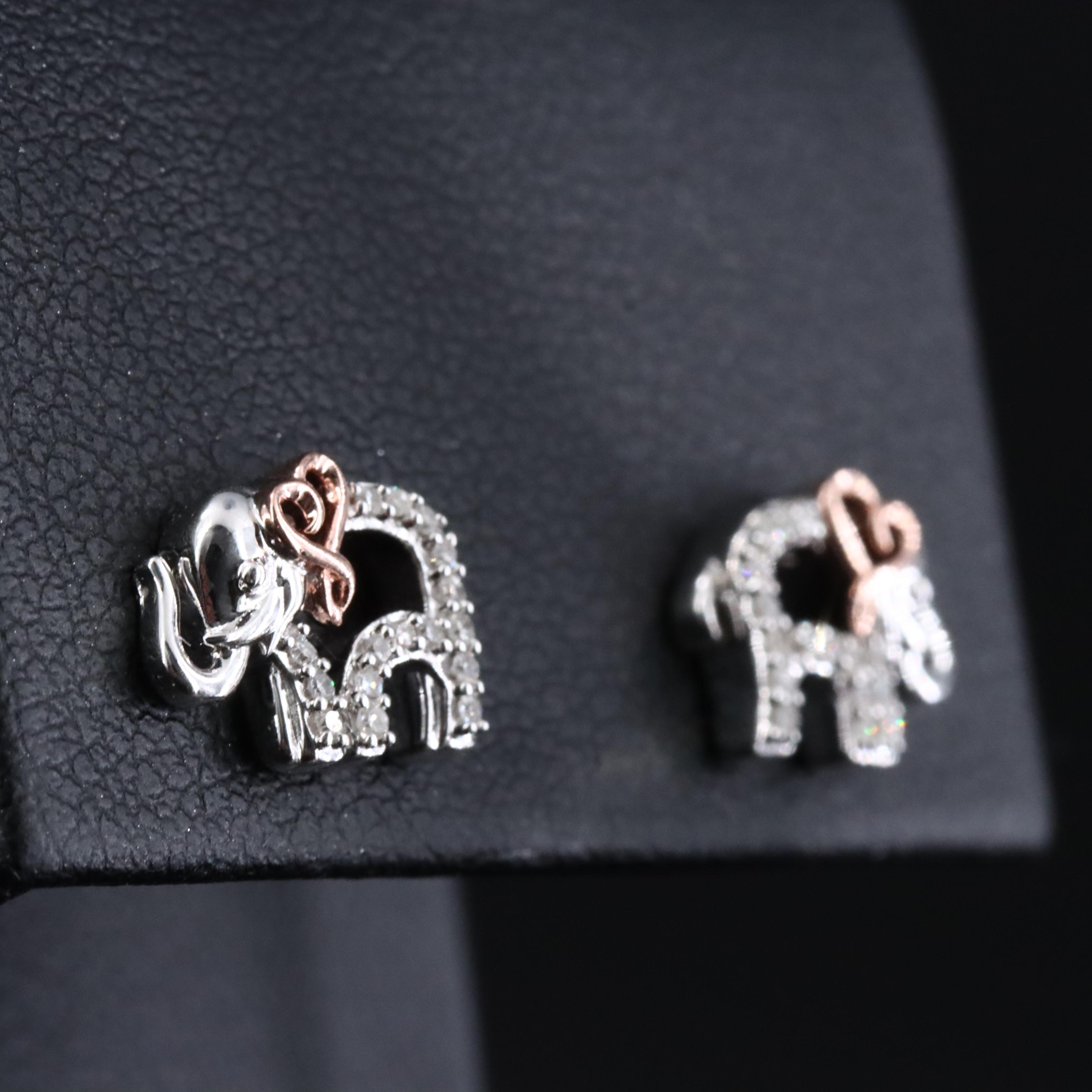 Sterling Diamond Elephant Earrings